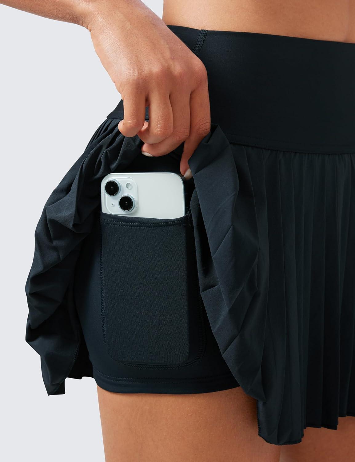 imageCRZ YOGA High Waisted Pleated Tennis Skirts for Women Mini Lined Casual Tummy Control Skort with PocketsTrue Navy