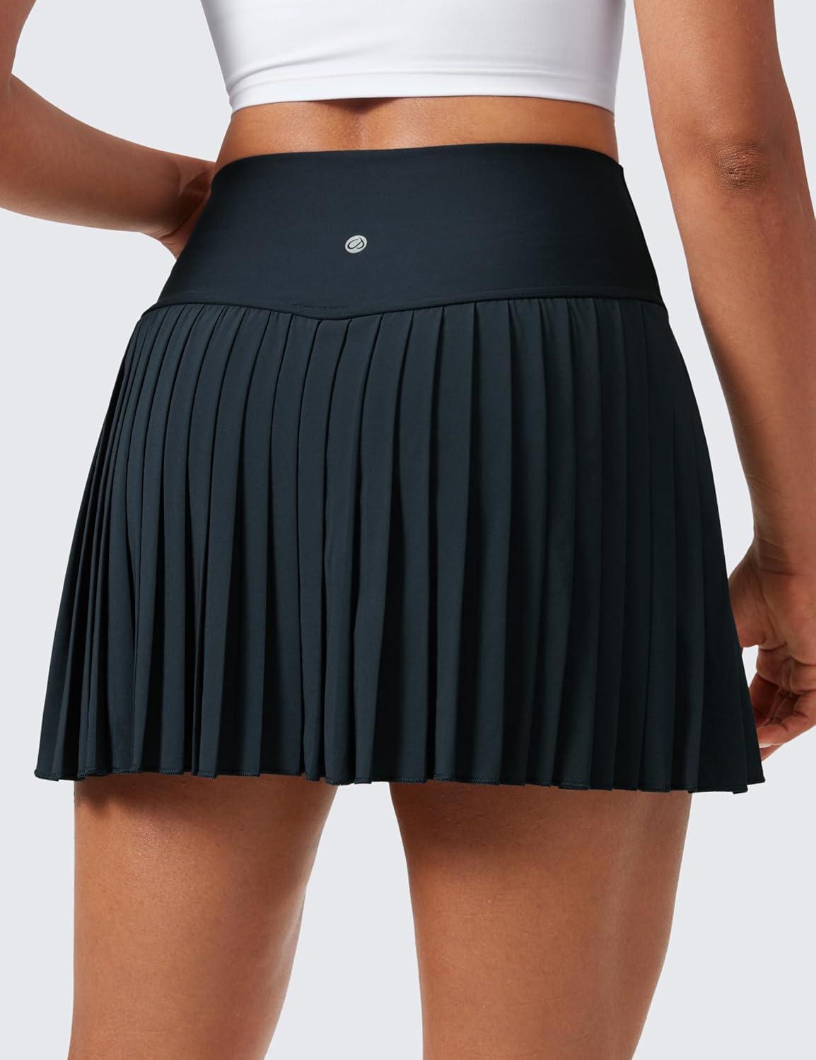 imageCRZ YOGA High Waisted Pleated Tennis Skirts for Women Mini Lined Casual Tummy Control Skort with PocketsTrue Navy