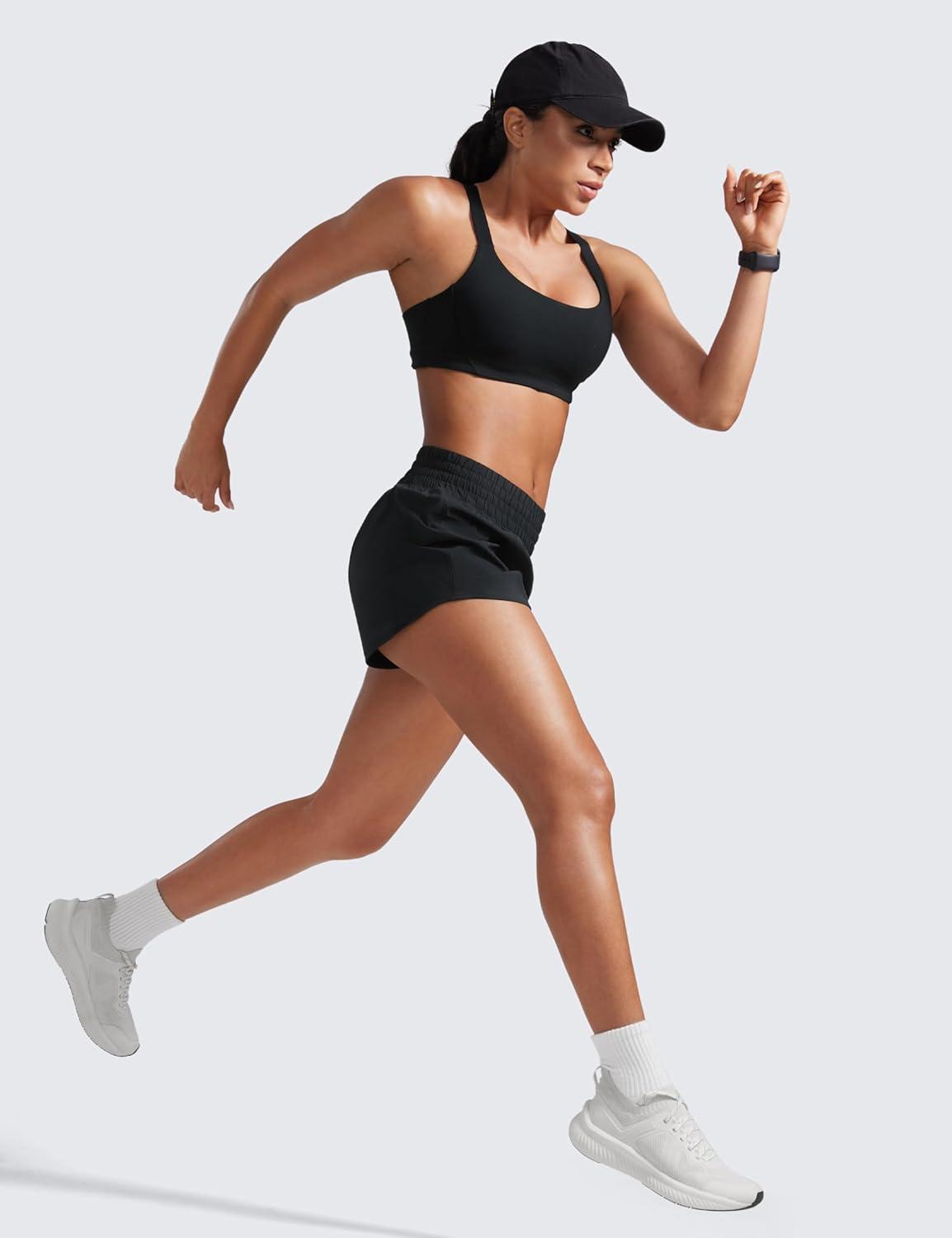 imageCRZ YOGA High Waisted Running Shorts for Women 25quot Mesh Liner Quick Dry for Workout Sport Athletic with Zipper PocketBlack