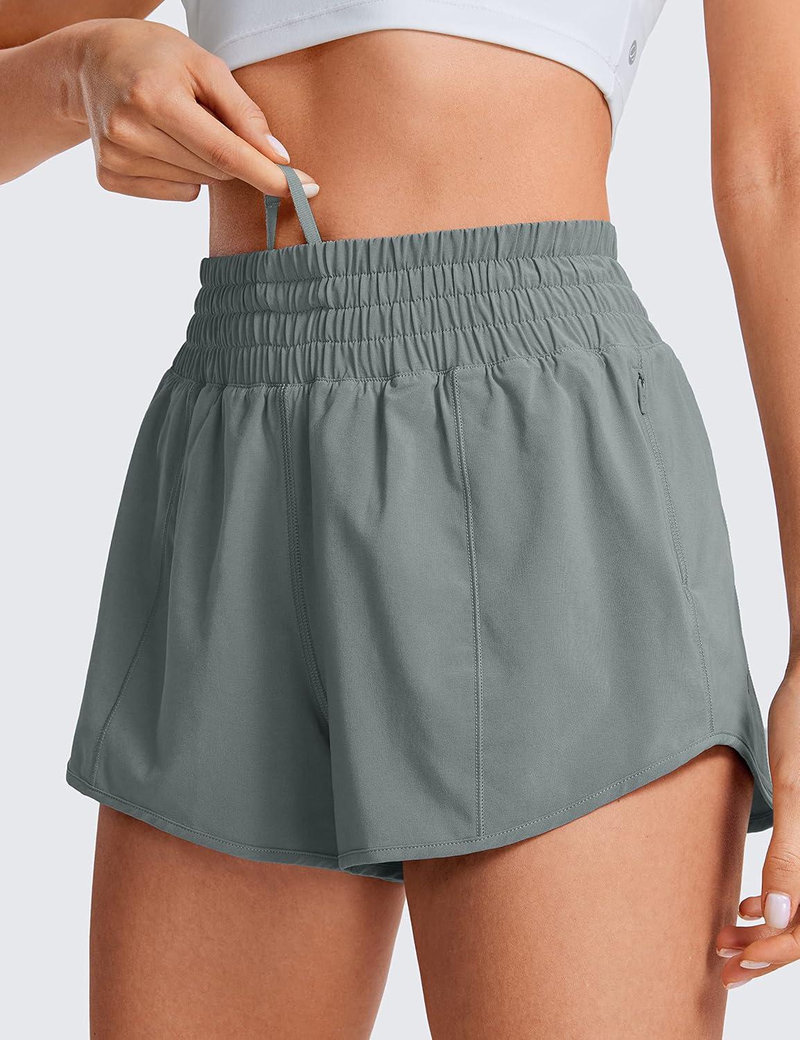 imageCRZ YOGA High Waisted Running Shorts for Women 25quot Mesh Liner Quick Dry for Workout Sport Athletic with Zipper PocketGrey Sage