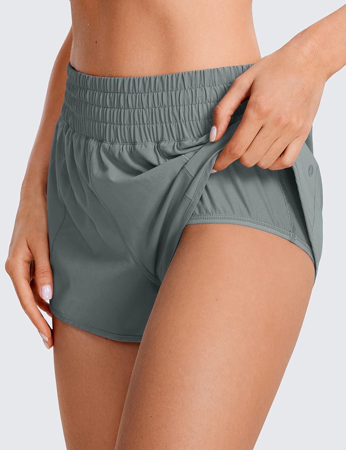 imageCRZ YOGA High Waisted Running Shorts for Women 25quot Mesh Liner Quick Dry for Workout Sport Athletic with Zipper PocketGrey Sage