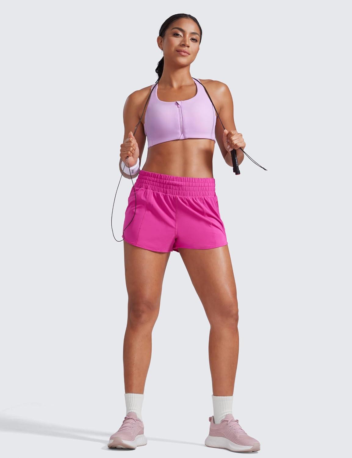 imageCRZ YOGA High Waisted Running Shorts for Women 25quot Mesh Liner Quick Dry for Workout Sport Athletic with Zipper PocketHibiscus Purple