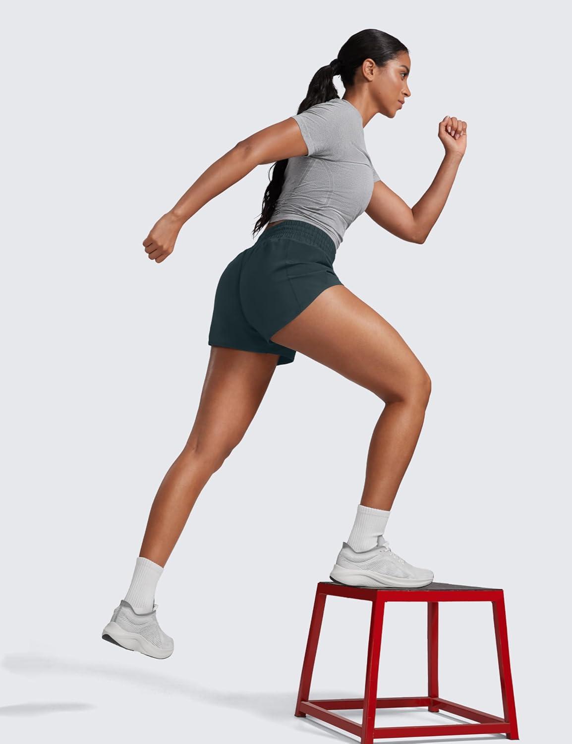 imageCRZ YOGA High Waisted Running Shorts for Women 25quot Mesh Liner Quick Dry for Workout Sport Athletic with Zipper PocketMelanite