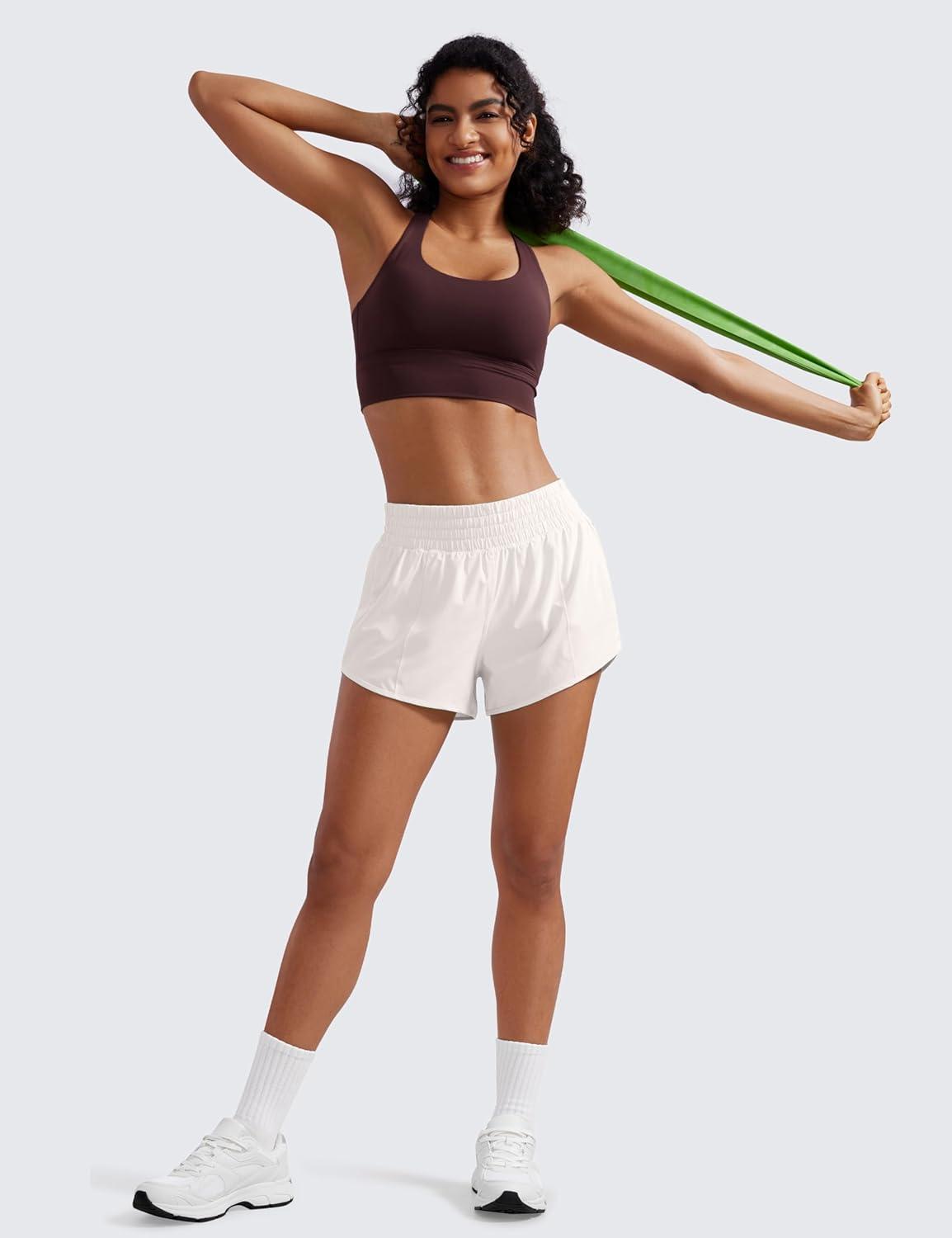 imageCRZ YOGA High Waisted Running Shorts for Women 25quot Mesh Liner Quick Dry for Workout Sport Athletic with Zipper PocketMilky White Bone