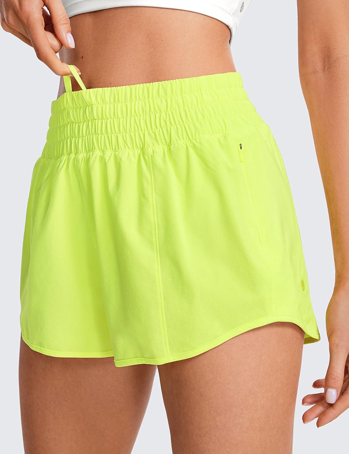 imageCRZ YOGA High Waisted Running Shorts for Women 25quot Mesh Liner Quick Dry for Workout Sport Athletic with Zipper PocketNeon Yellow