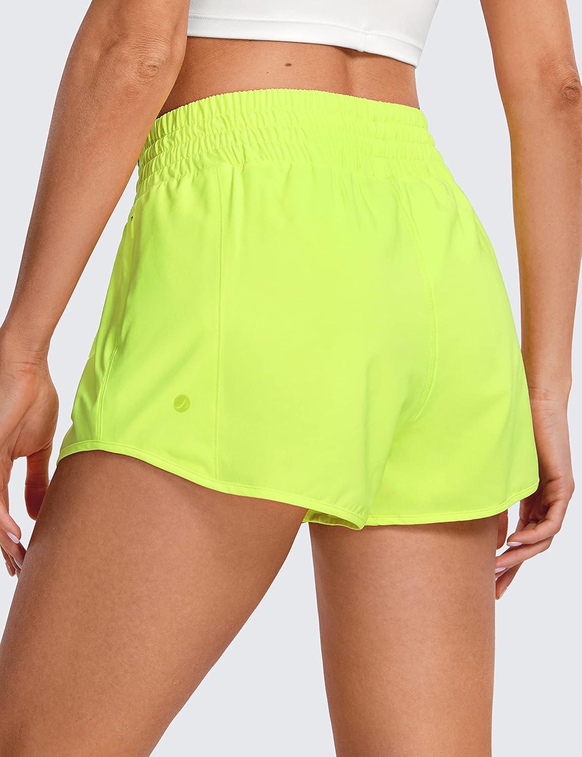 imageCRZ YOGA High Waisted Running Shorts for Women 25quot Mesh Liner Quick Dry for Workout Sport Athletic with Zipper PocketNeon Yellow