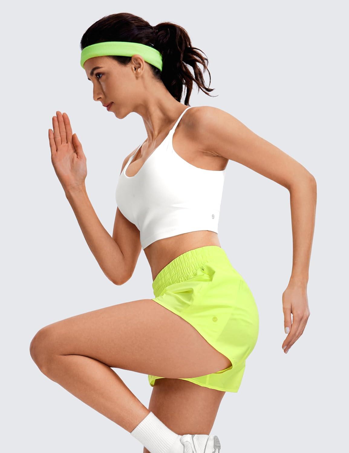 imageCRZ YOGA High Waisted Running Shorts for Women 25quot Mesh Liner Quick Dry for Workout Sport Athletic with Zipper PocketNeon Yellow