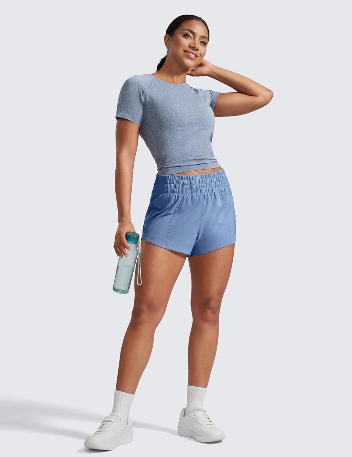 imageCRZ YOGA High Waisted Running Shorts for Women 25quot Mesh Liner Quick Dry for Workout Sport Athletic with Zipper PocketOasis Blue