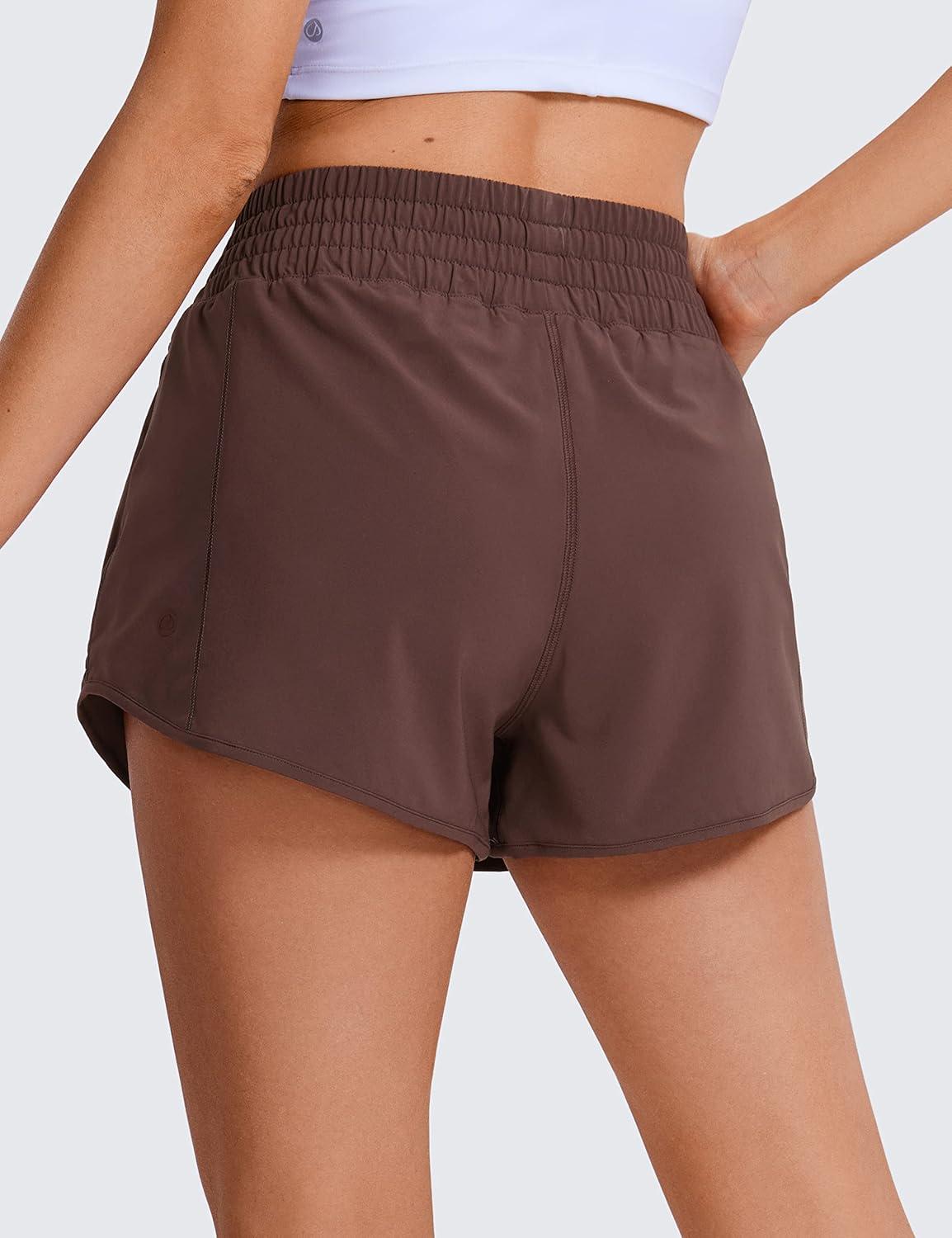 imageCRZ YOGA High Waisted Running Shorts for Women 25quot Mesh Liner Quick Dry for Workout Sport Athletic with Zipper PocketTaupe