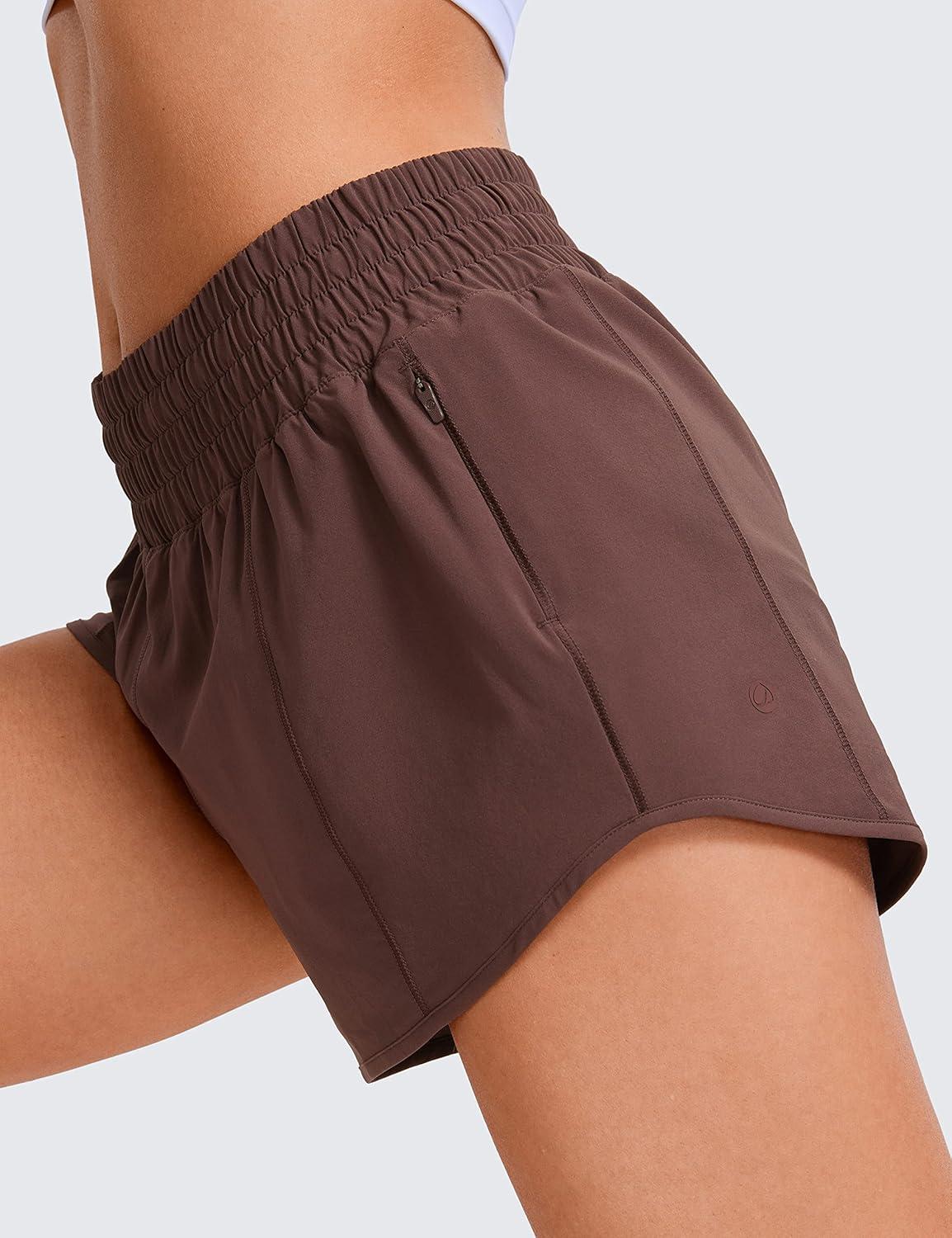 imageCRZ YOGA High Waisted Running Shorts for Women 25quot Mesh Liner Quick Dry for Workout Sport Athletic with Zipper PocketTaupe