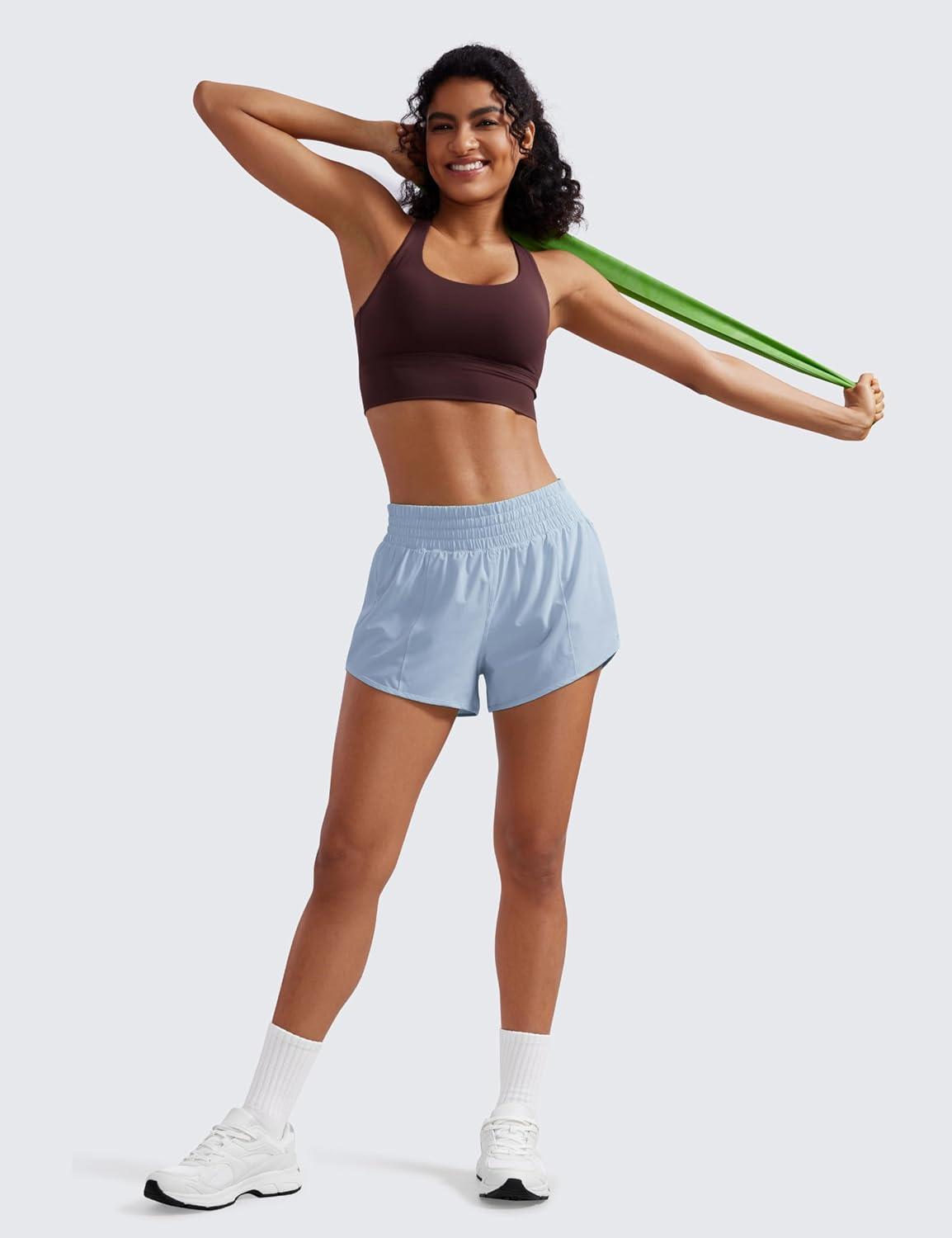 imageCRZ YOGA High Waisted Running Shorts for Women 25quot Mesh Liner Quick Dry for Workout Sport Athletic with Zipper PocketThe Breeze Blue