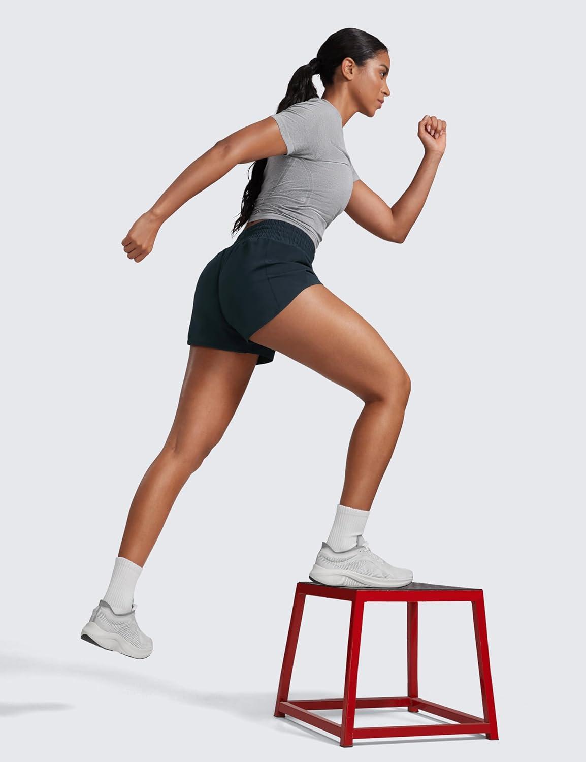 imageCRZ YOGA High Waisted Running Shorts for Women 25quot Mesh Liner Quick Dry for Workout Sport Athletic with Zipper PocketTrue Navy