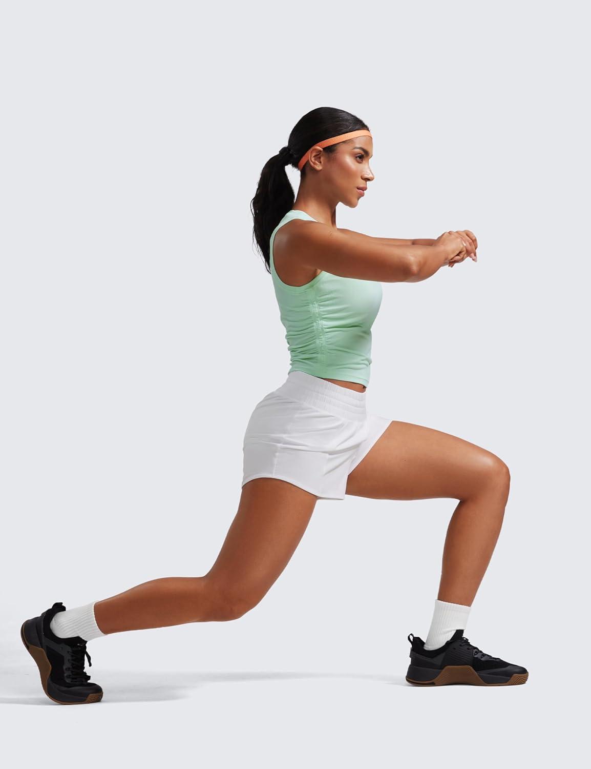 imageCRZ YOGA High Waisted Running Shorts for Women 25quot Mesh Liner Quick Dry for Workout Sport Athletic with Zipper PocketWhite