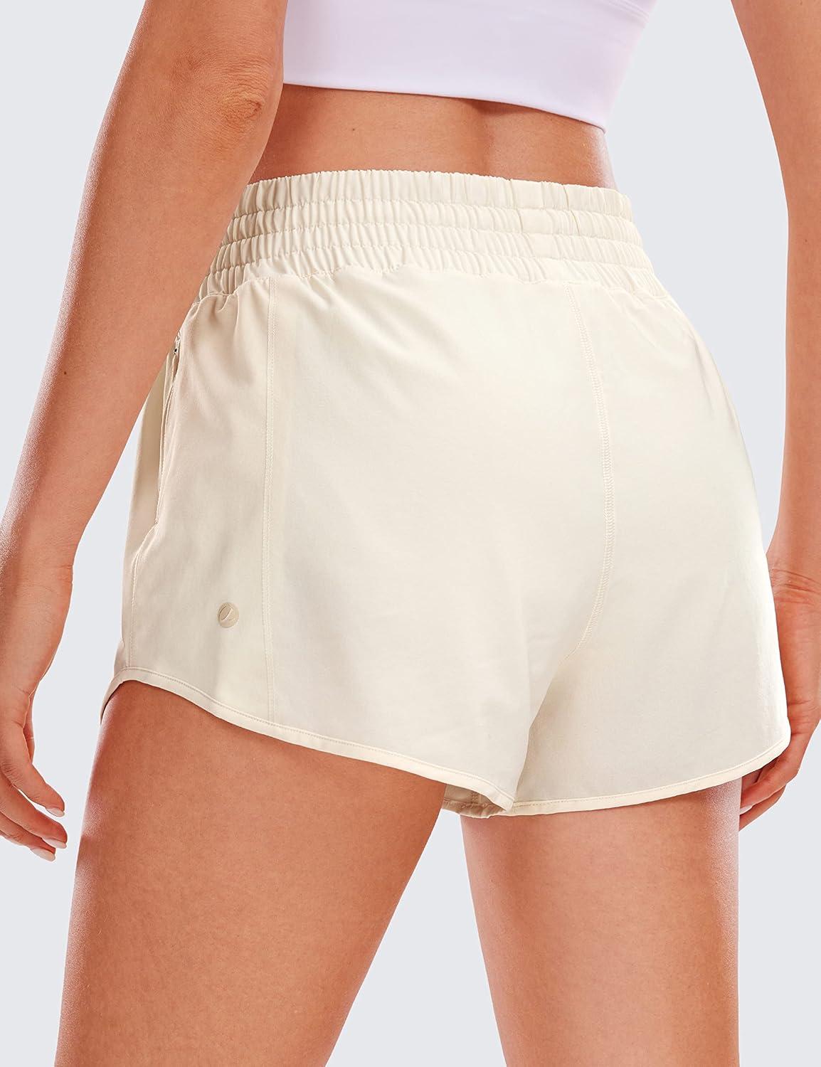 imageCRZ YOGA High Waisted Running Shorts for Women 25quot Mesh Liner Quick Dry for Workout Sport Athletic with Zipper PocketWhite Apricot
