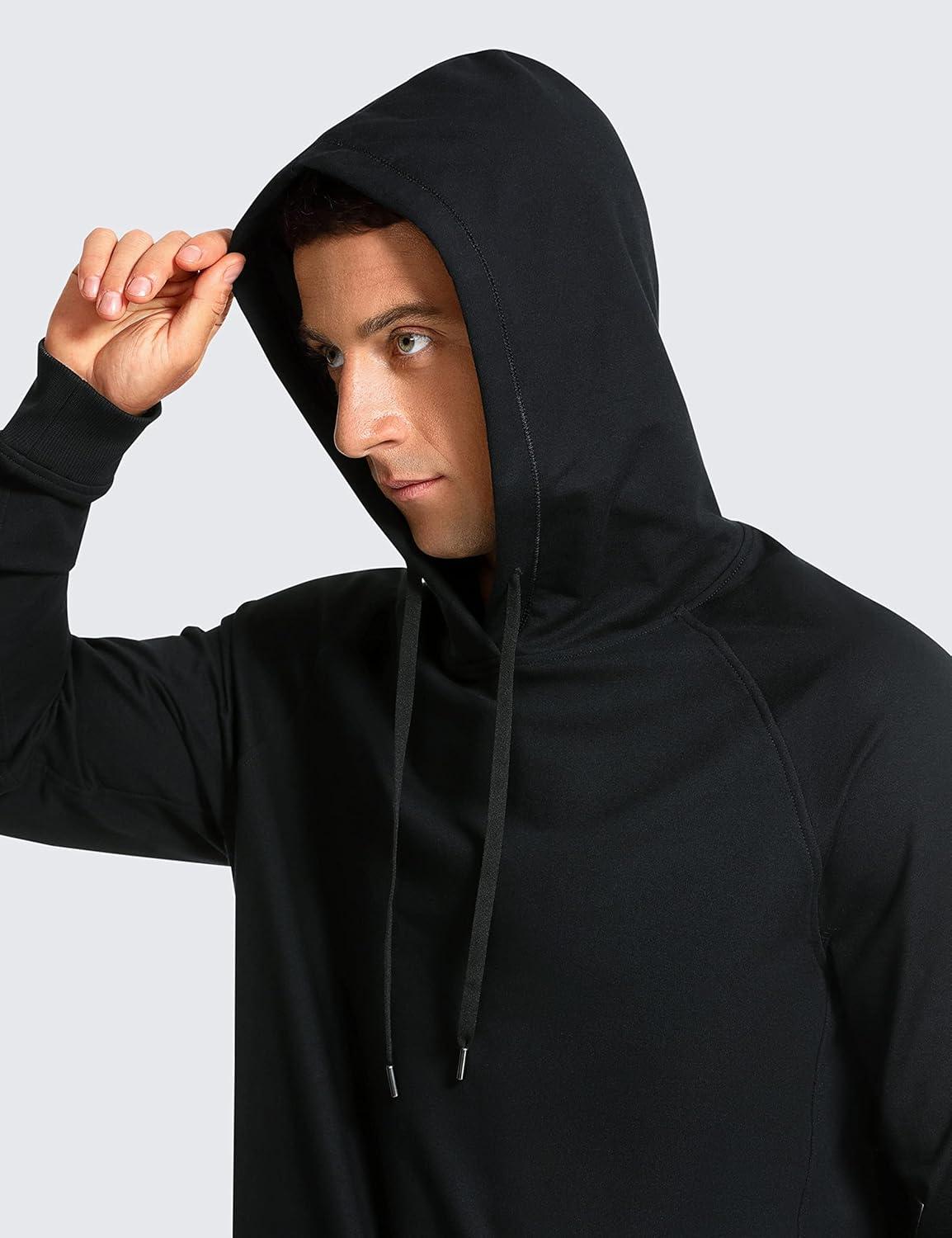 imageCRZ YOGA Hoodies for Men French Terry Hooded Sweatshirts Workout Athletic Casual Pullover Tops with PocketBlack