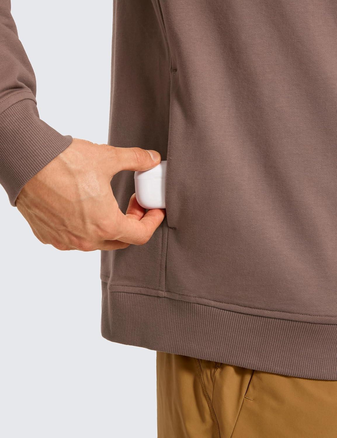 imageCRZ YOGA Hoodies for Men French Terry Hooded Sweatshirts Workout Athletic Casual Pullover Tops with PocketBrown Purple