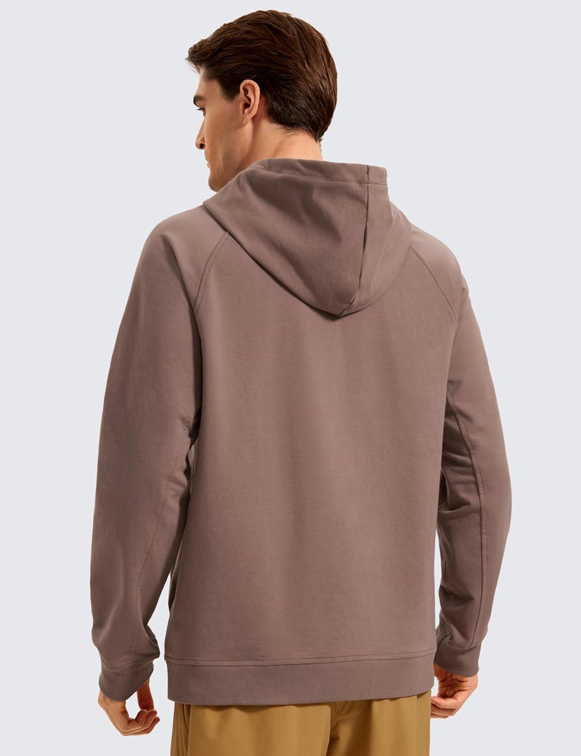 imageCRZ YOGA Hoodies for Men French Terry Hooded Sweatshirts Workout Athletic Casual Pullover Tops with PocketBrown Purple