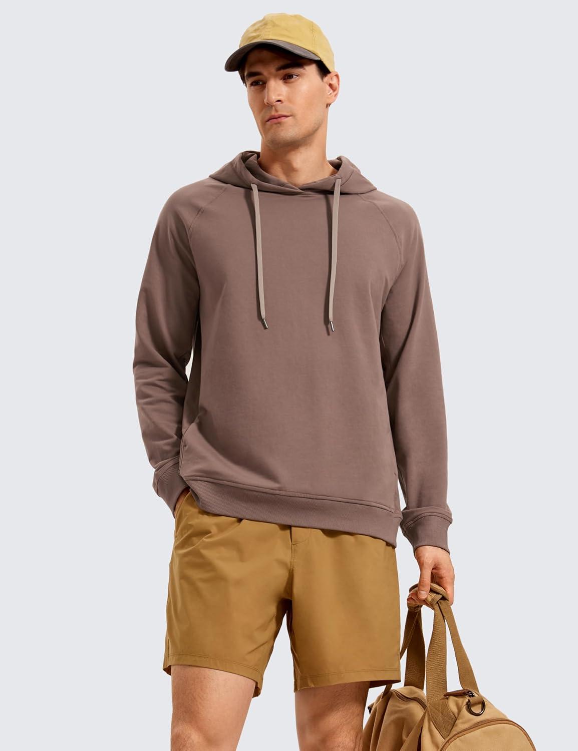 imageCRZ YOGA Hoodies for Men French Terry Hooded Sweatshirts Workout Athletic Casual Pullover Tops with PocketBrown Purple