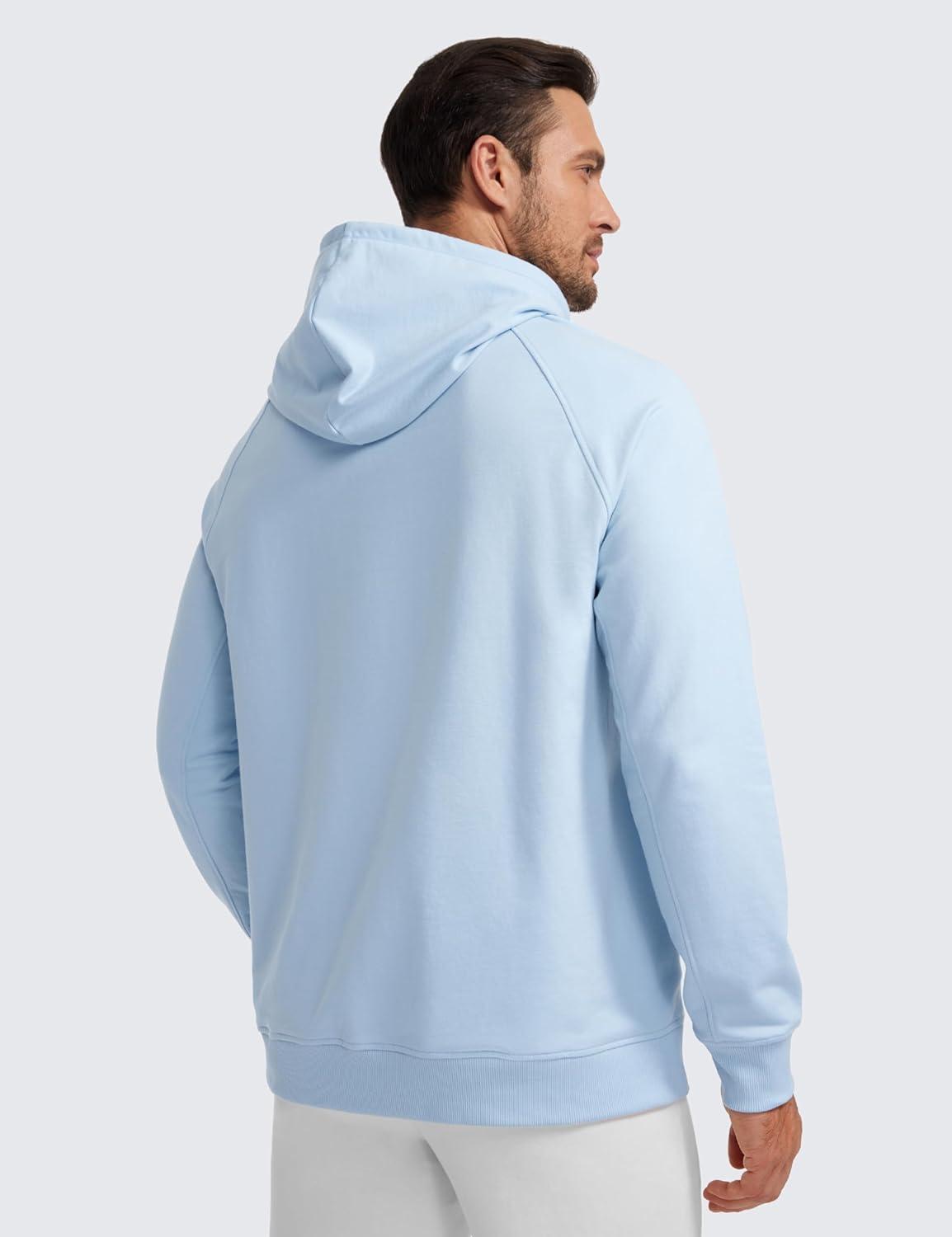 imageCRZ YOGA Hoodies for Men French Terry Hooded Sweatshirts Workout Athletic Casual Pullover Tops with PocketChambray Blue