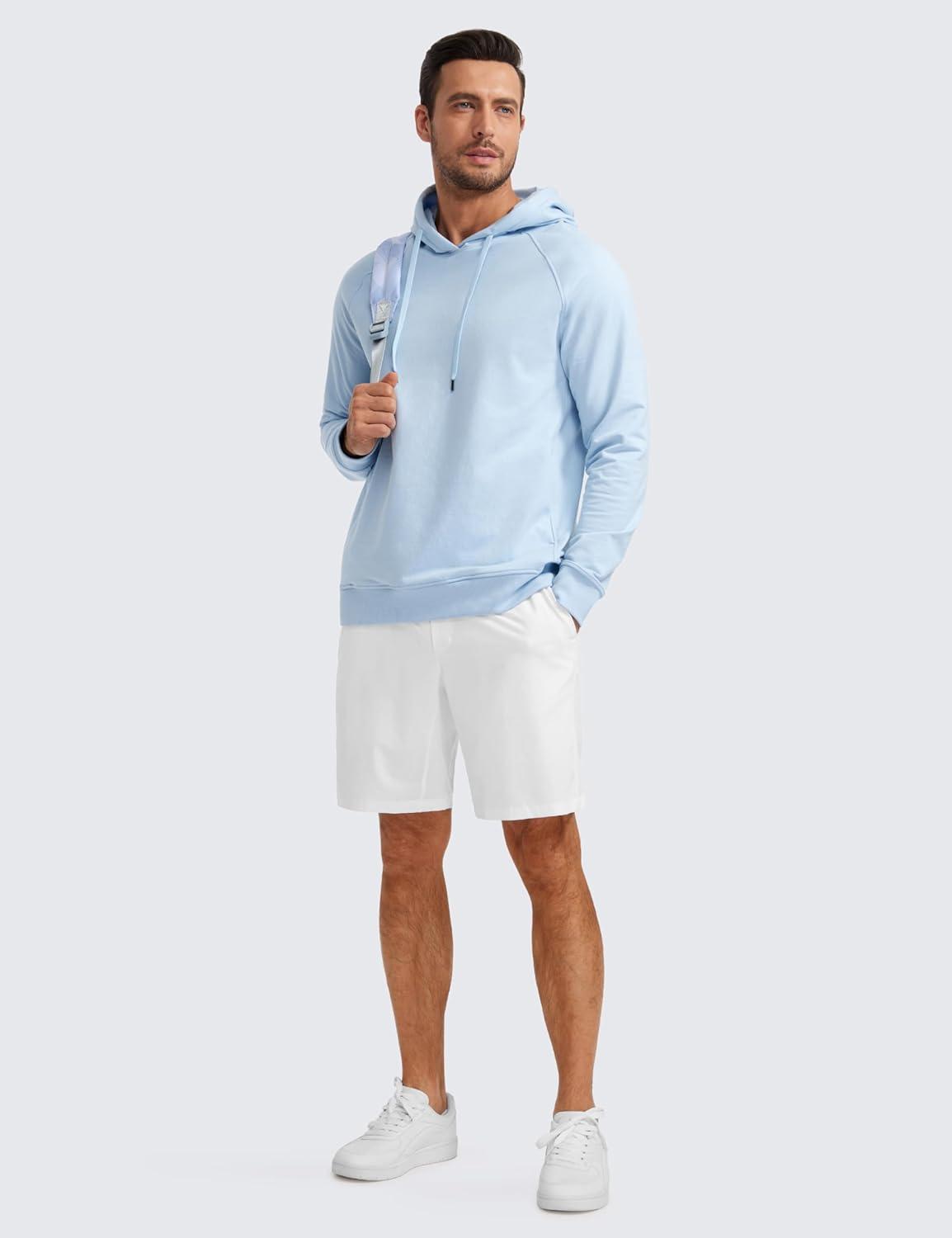 imageCRZ YOGA Hoodies for Men French Terry Hooded Sweatshirts Workout Athletic Casual Pullover Tops with PocketChambray Blue