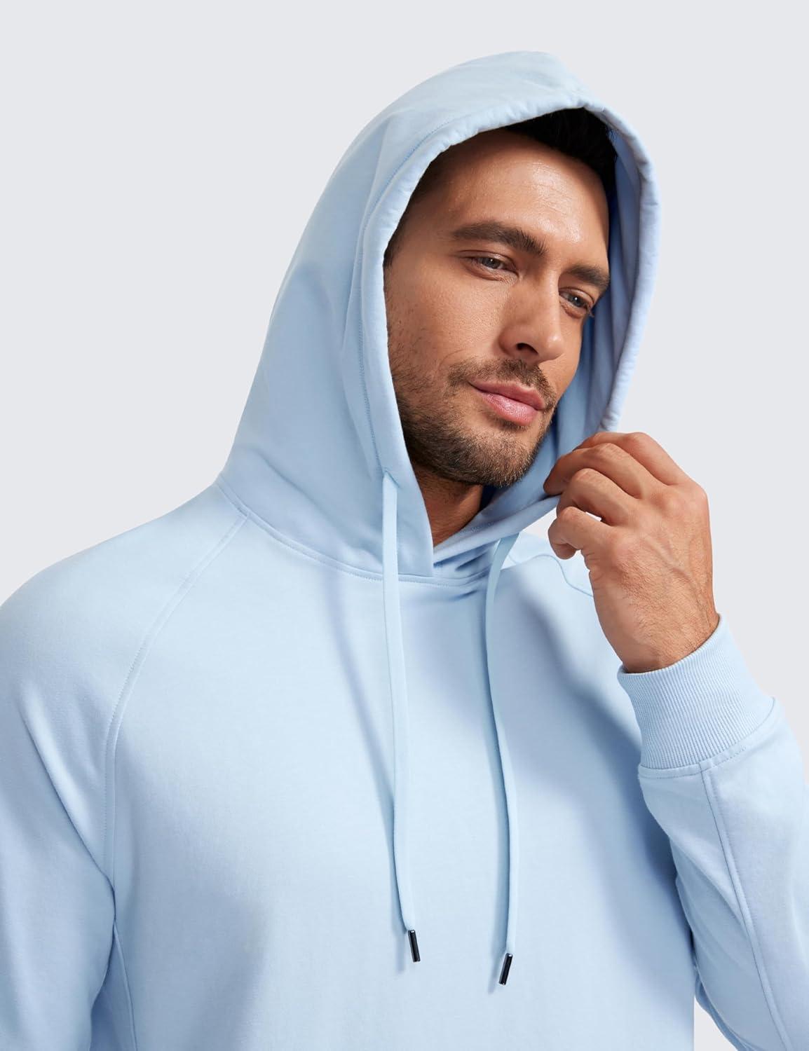 imageCRZ YOGA Hoodies for Men French Terry Hooded Sweatshirts Workout Athletic Casual Pullover Tops with PocketChambray Blue