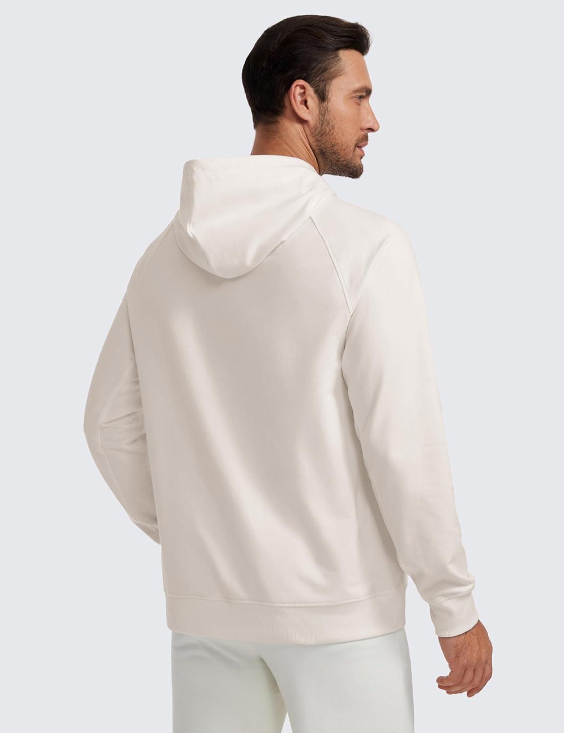 imageCRZ YOGA Hoodies for Men French Terry Hooded Sweatshirts Workout Athletic Casual Pullover Tops with PocketMilky White Bone