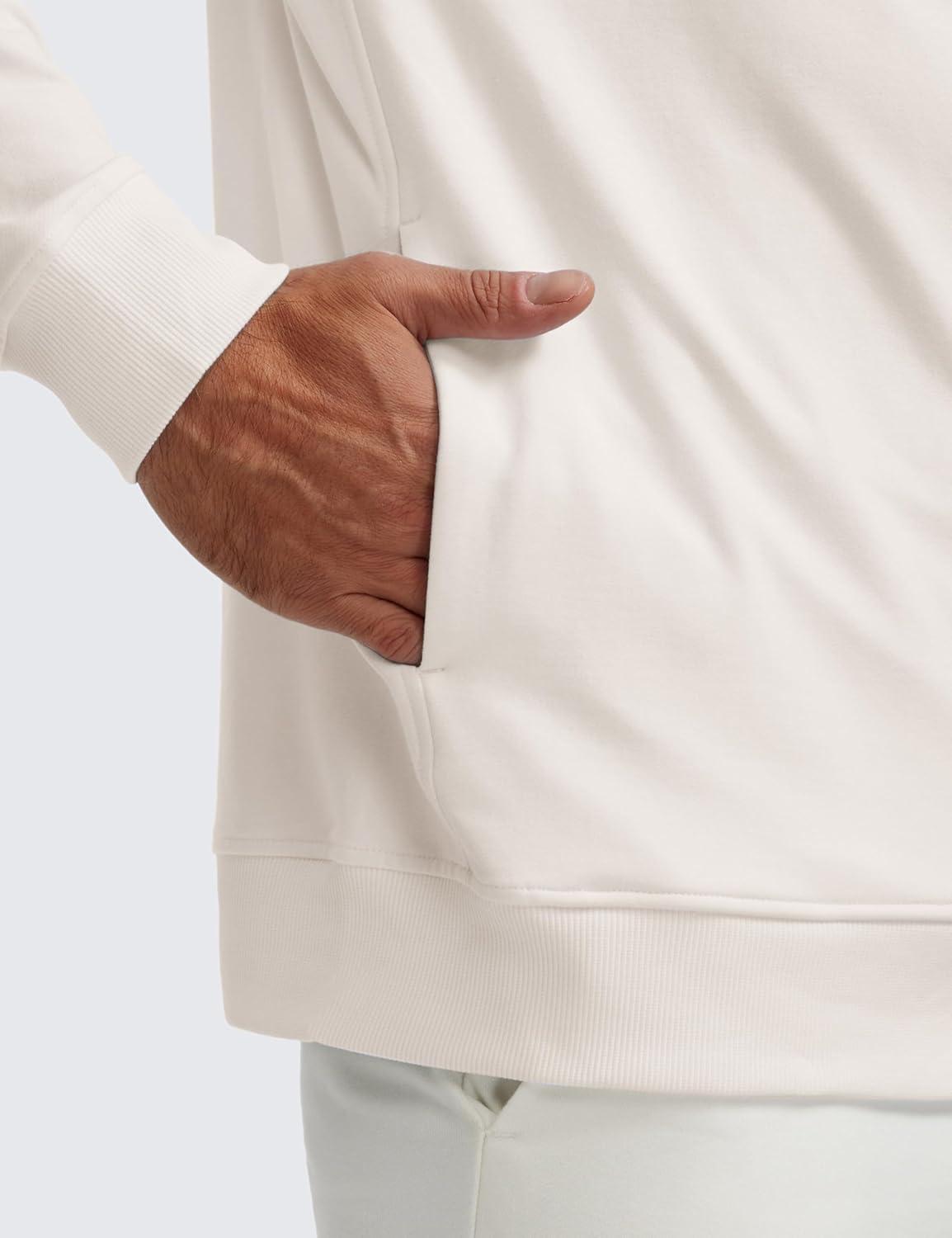 imageCRZ YOGA Hoodies for Men French Terry Hooded Sweatshirts Workout Athletic Casual Pullover Tops with PocketMilky White Bone