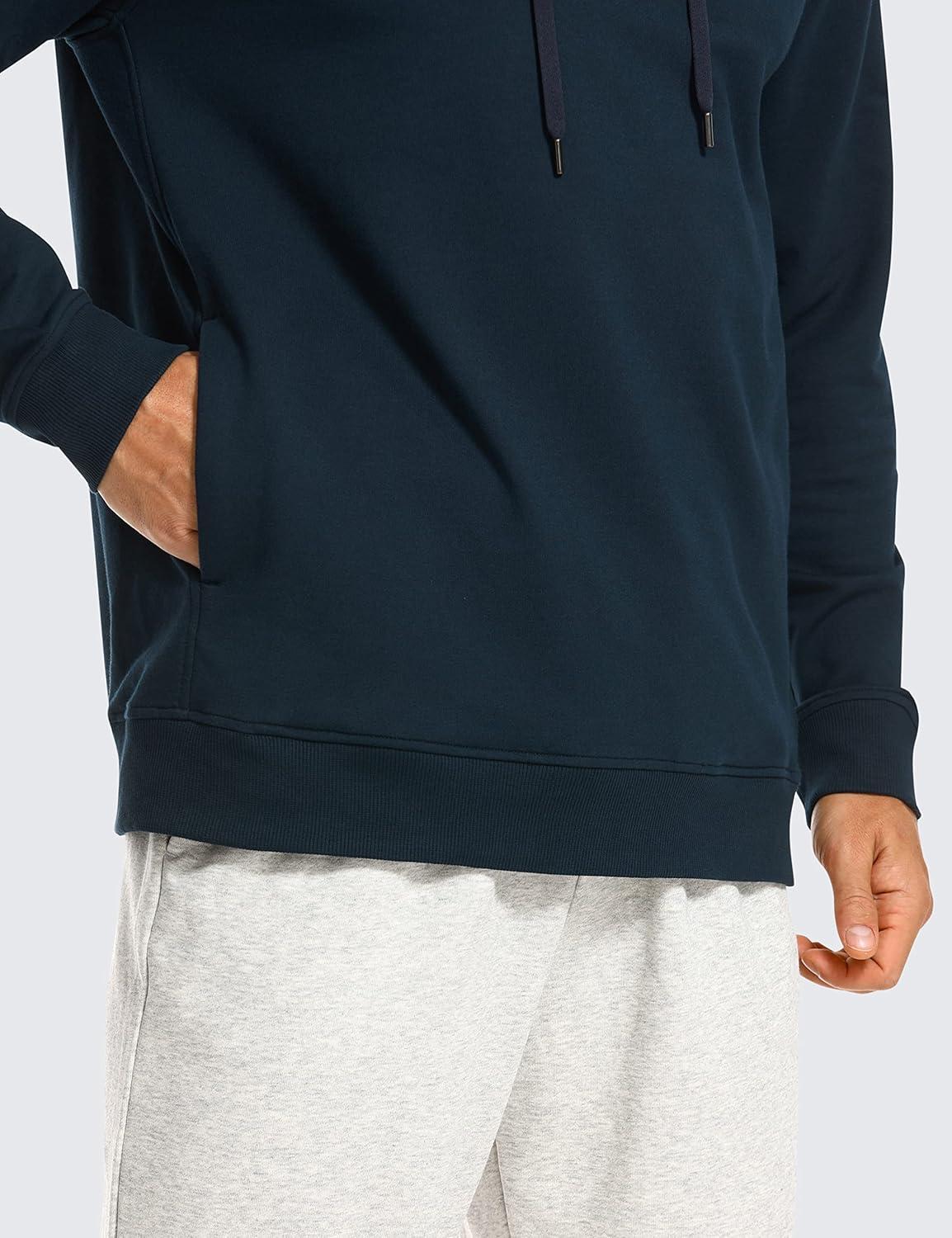 imageCRZ YOGA Hoodies for Men French Terry Hooded Sweatshirts Workout Athletic Casual Pullover Tops with PocketTrue Navy