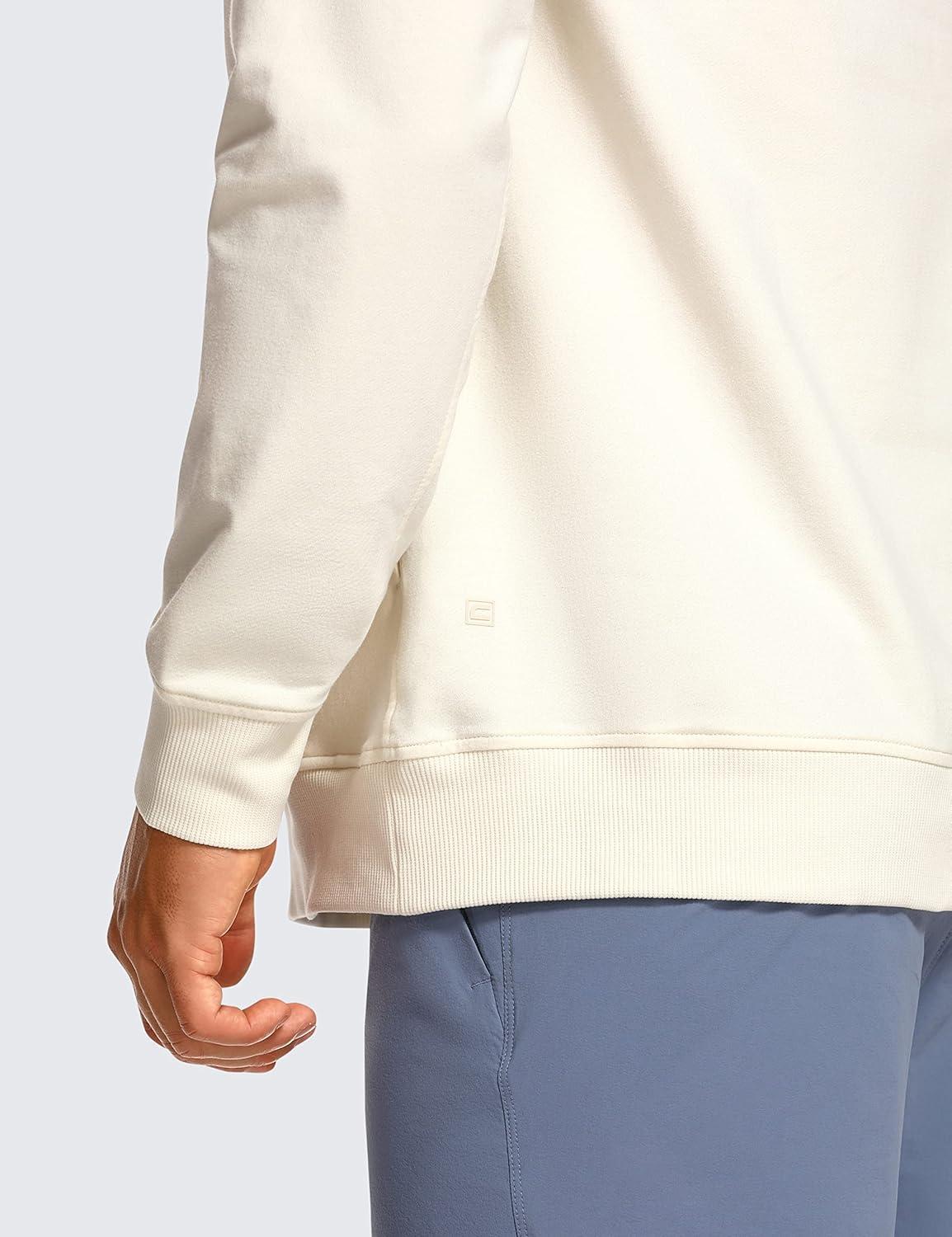 imageCRZ YOGA Hoodies for Men French Terry Hooded Sweatshirts Workout Athletic Casual Pullover Tops with PocketWhite Apricot