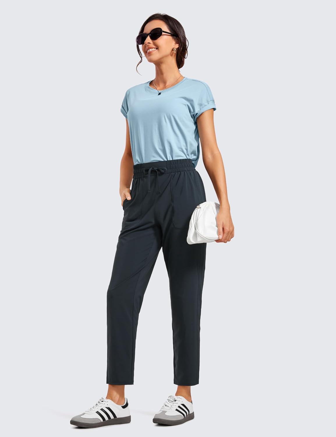 imageCRZ YOGA Lightweight Ankle Pants for Women 78 Casual Lounge Travel Work Trousers with PocketsTrue Navy