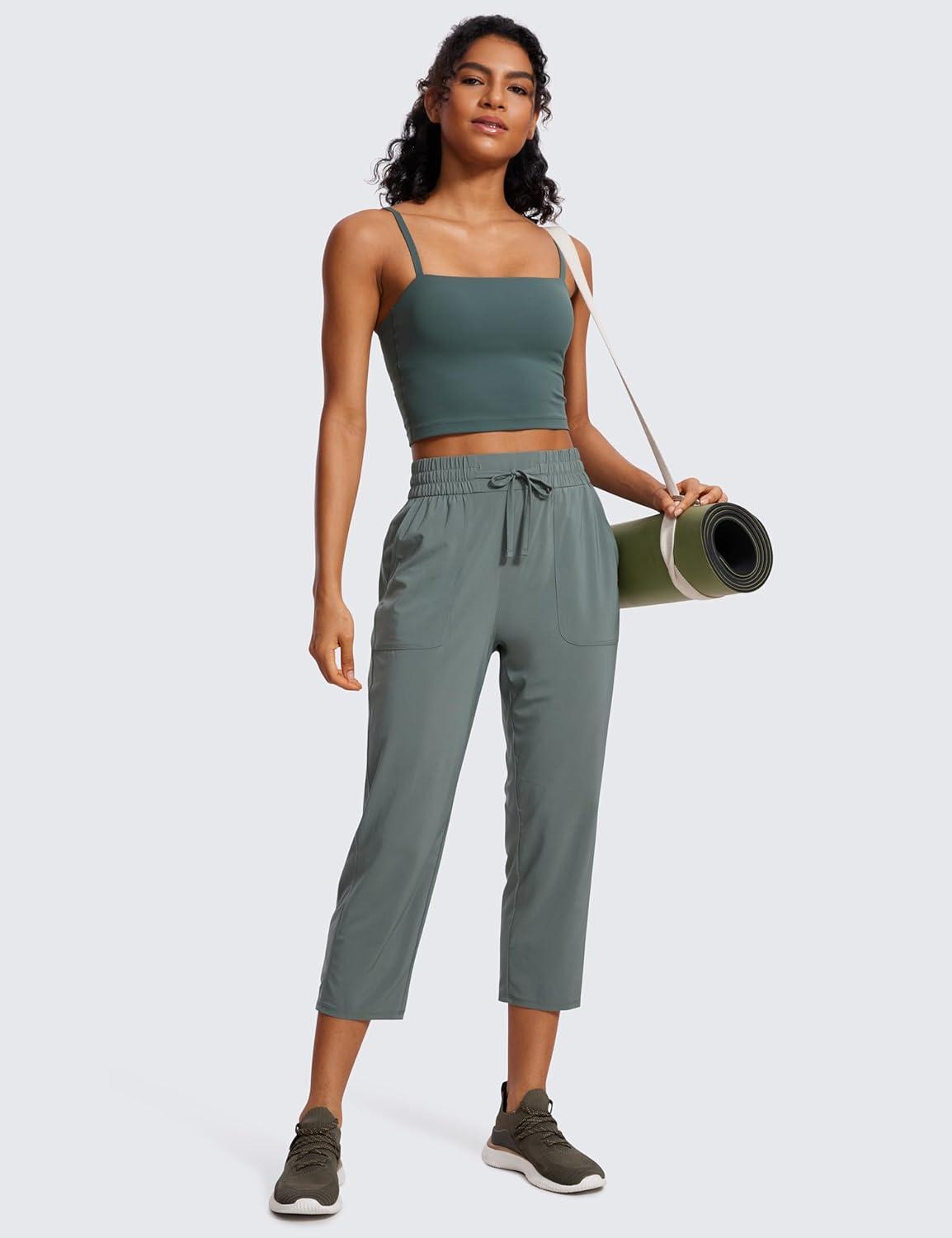 imageCRZ YOGA Lightweight Capri for Women 23quot Cropped Casual Lounge Work Athletic Travel Pants with Pockets Quick Dry SummerGrey Sage