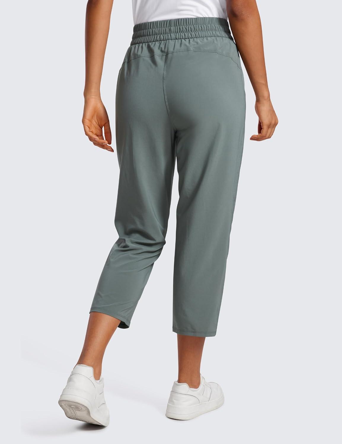 imageCRZ YOGA Lightweight Capri for Women 23quot Cropped Casual Lounge Work Athletic Travel Pants with Pockets Quick Dry SummerGrey Sage