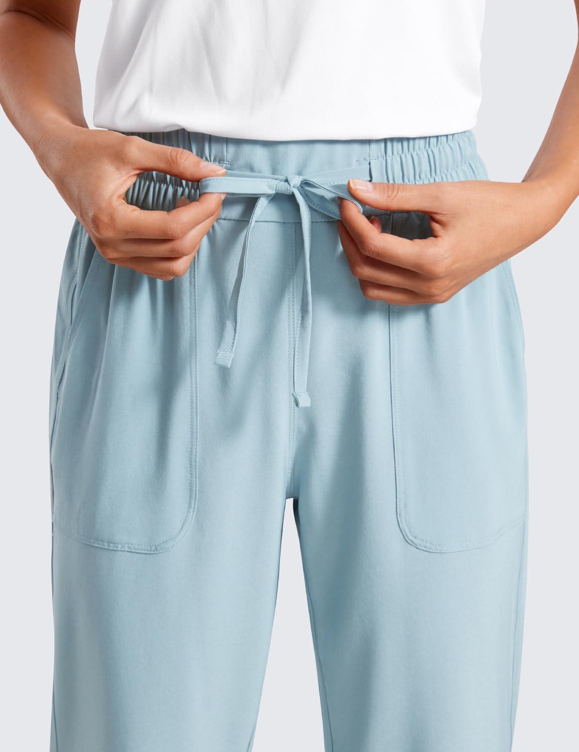 imageCRZ YOGA Lightweight Capri for Women 23quot Cropped Casual Lounge Work Athletic Travel Pants with Pockets Quick Dry SummerLight Grayish Blue