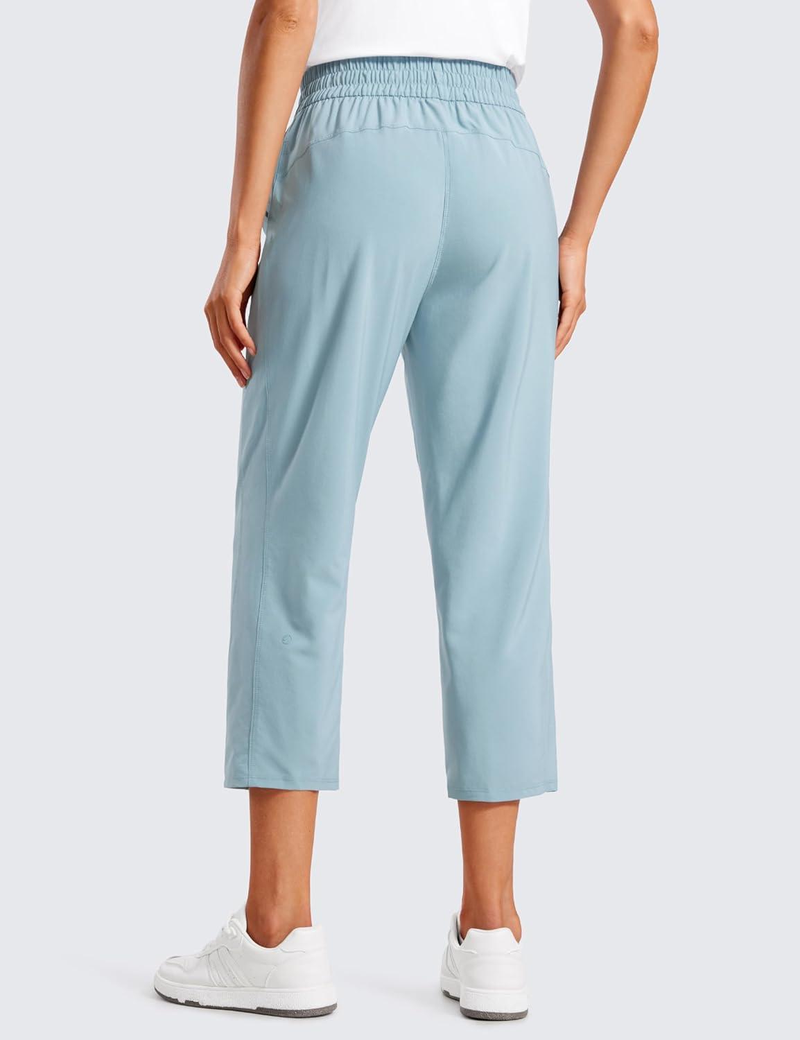 imageCRZ YOGA Lightweight Capri for Women 23quot Cropped Casual Lounge Work Athletic Travel Pants with Pockets Quick Dry SummerLight Grayish Blue