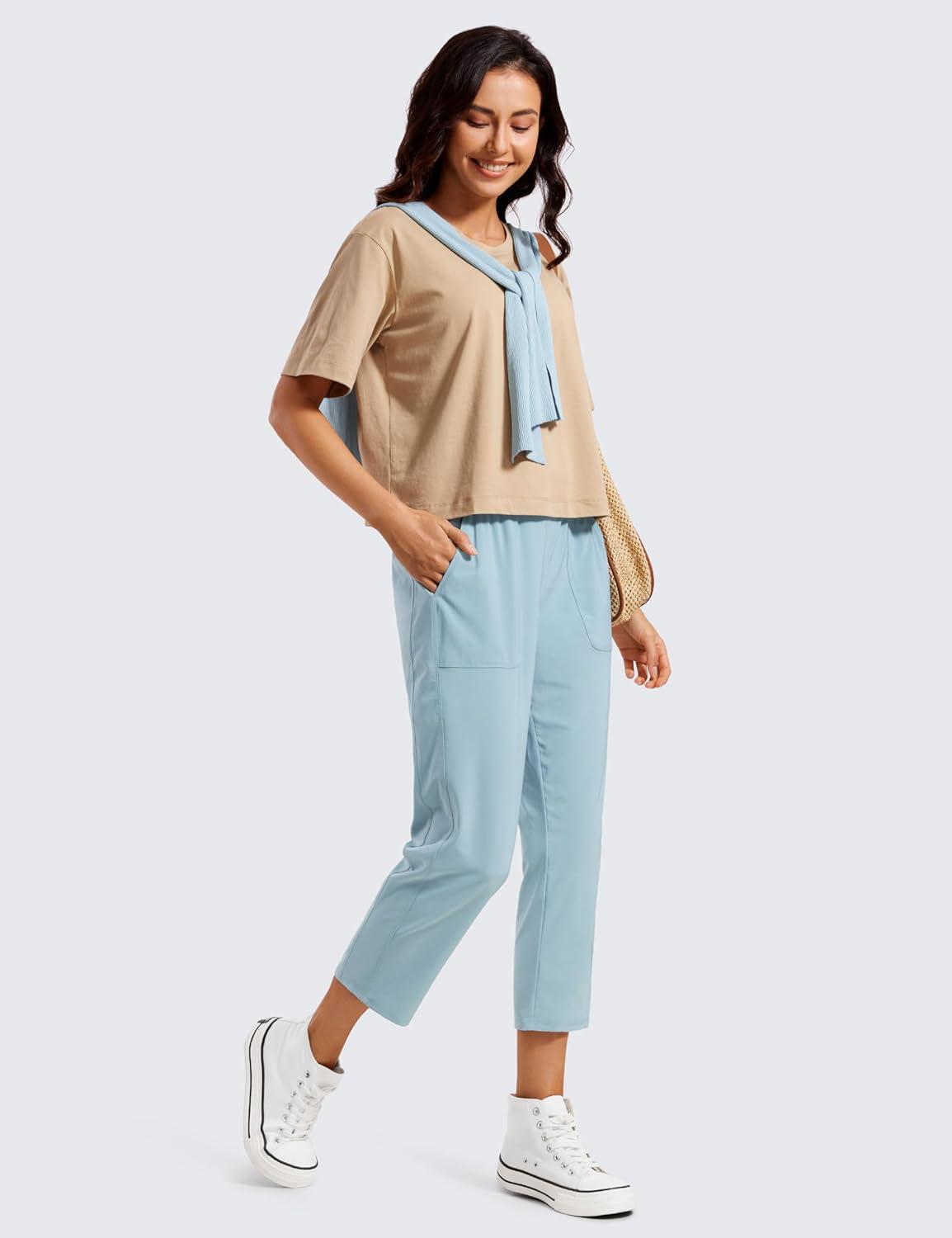 imageCRZ YOGA Lightweight Capri for Women 23quot Cropped Casual Lounge Work Athletic Travel Pants with Pockets Quick Dry SummerLight Grayish Blue