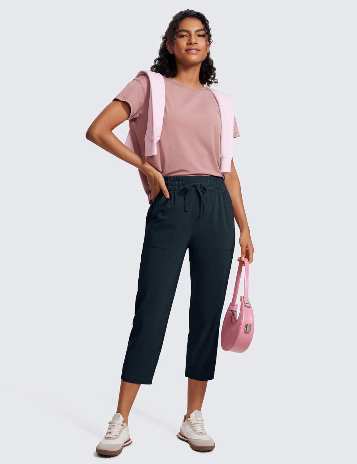 imageCRZ YOGA Lightweight Capri for Women 23quot Cropped Casual Lounge Work Athletic Travel Pants with Pockets Quick Dry SummerTrue Navy