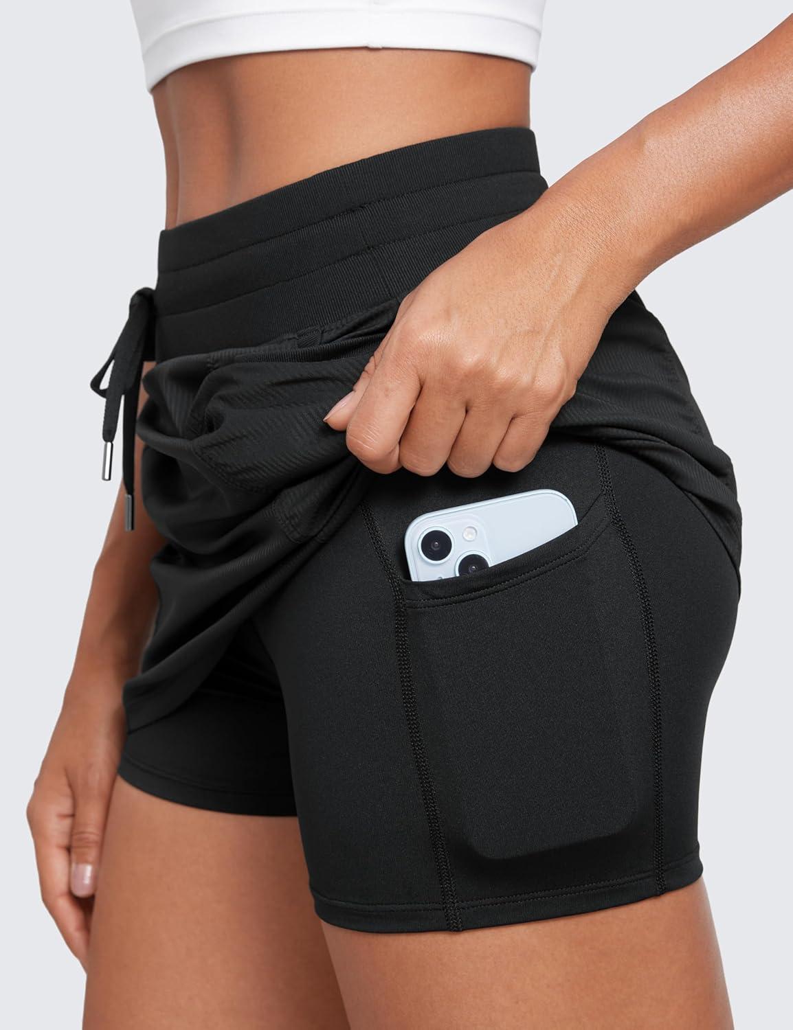 imageCRZ YOGA Lightweight Ruched Casual Skirts for Women High Waisted Mini A Line Golf Drawstring Skort with PocketsBlack