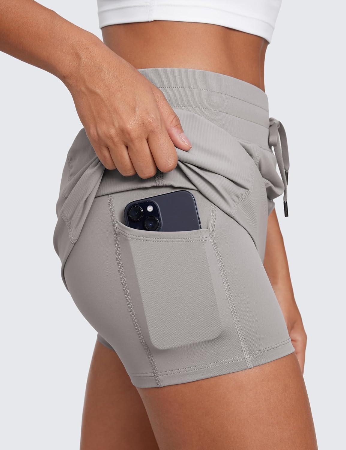 imageCRZ YOGA Lightweight Ruched Casual Skirts for Women High Waisted Mini A Line Golf Drawstring Skort with PocketsDark Chrome