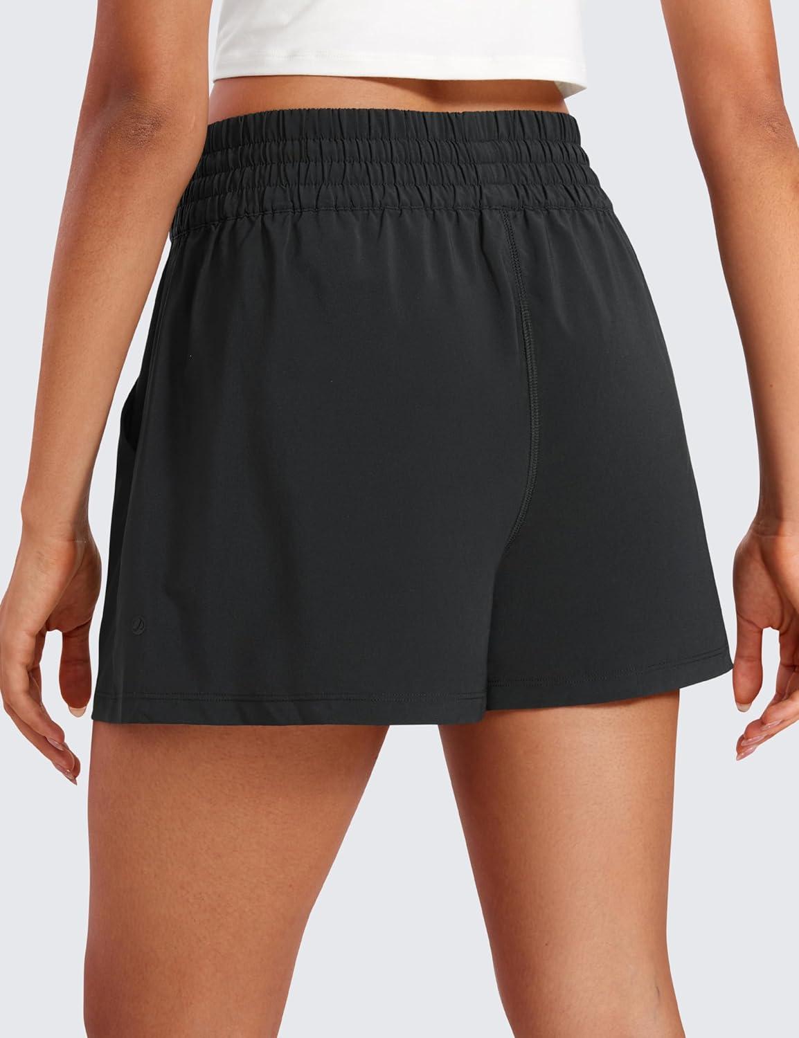 imageCRZ YOGA Linerless Relaxed Casual Shorts for Women 3quot High Waisted for Lounge Athletic Golf with PocketsBlack