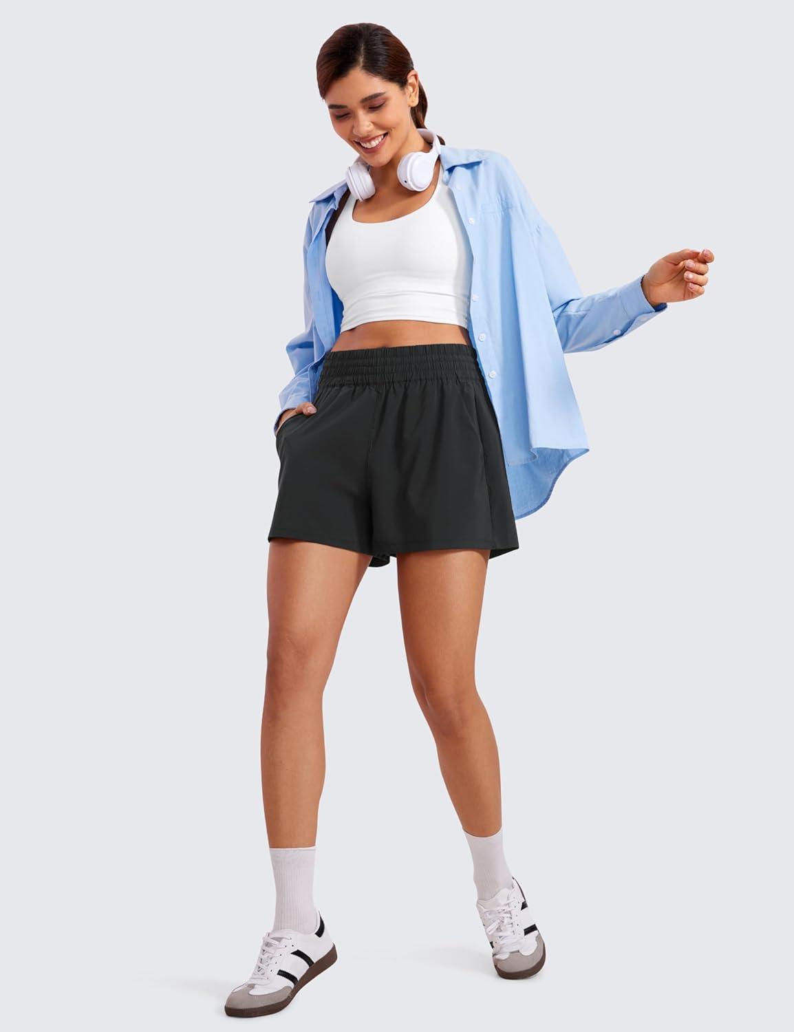 imageCRZ YOGA Linerless Relaxed Casual Shorts for Women 3quot High Waisted for Lounge Athletic Golf with PocketsBlack