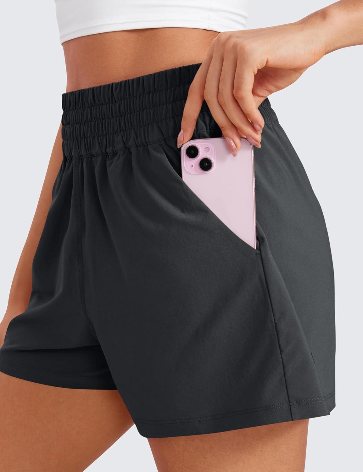 imageCRZ YOGA Linerless Relaxed Casual Shorts for Women 3quot High Waisted for Lounge Athletic Golf with PocketsGraphite Grey