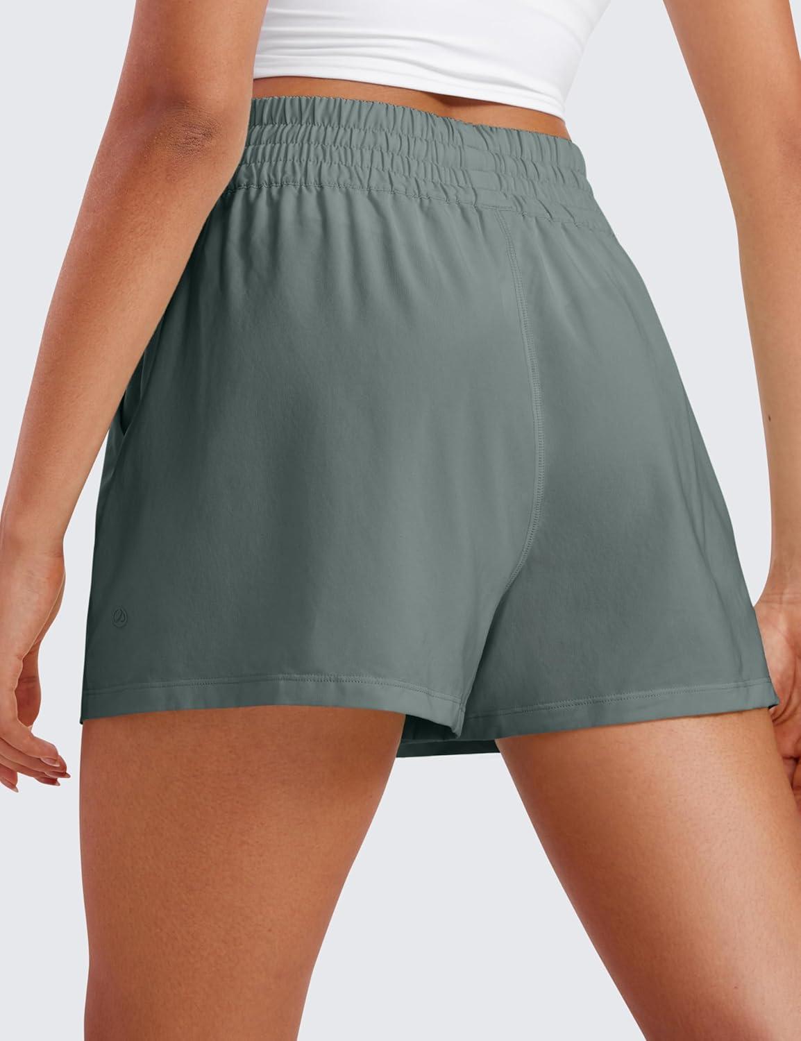 imageCRZ YOGA Linerless Relaxed Casual Shorts for Women 3quot High Waisted for Lounge Athletic Golf with PocketsGrey Sage