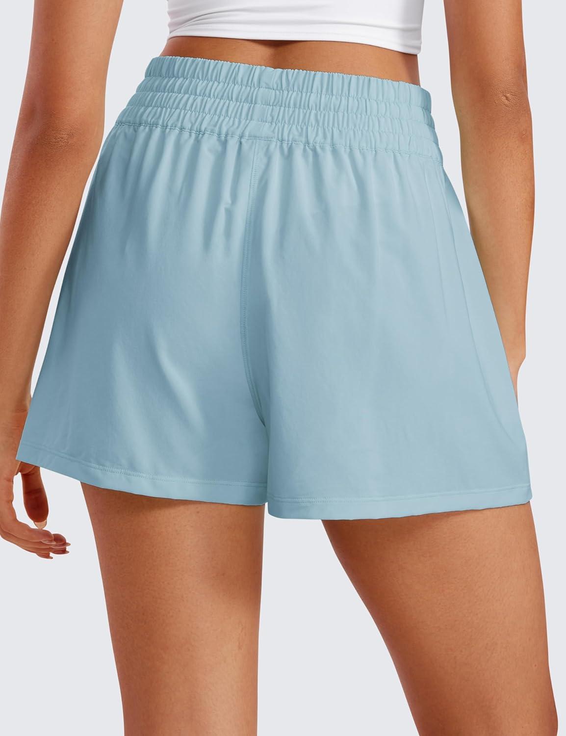 imageCRZ YOGA Linerless Relaxed Casual Shorts for Women 3quot High Waisted for Lounge Athletic Golf with PocketsLight Grayish Blue