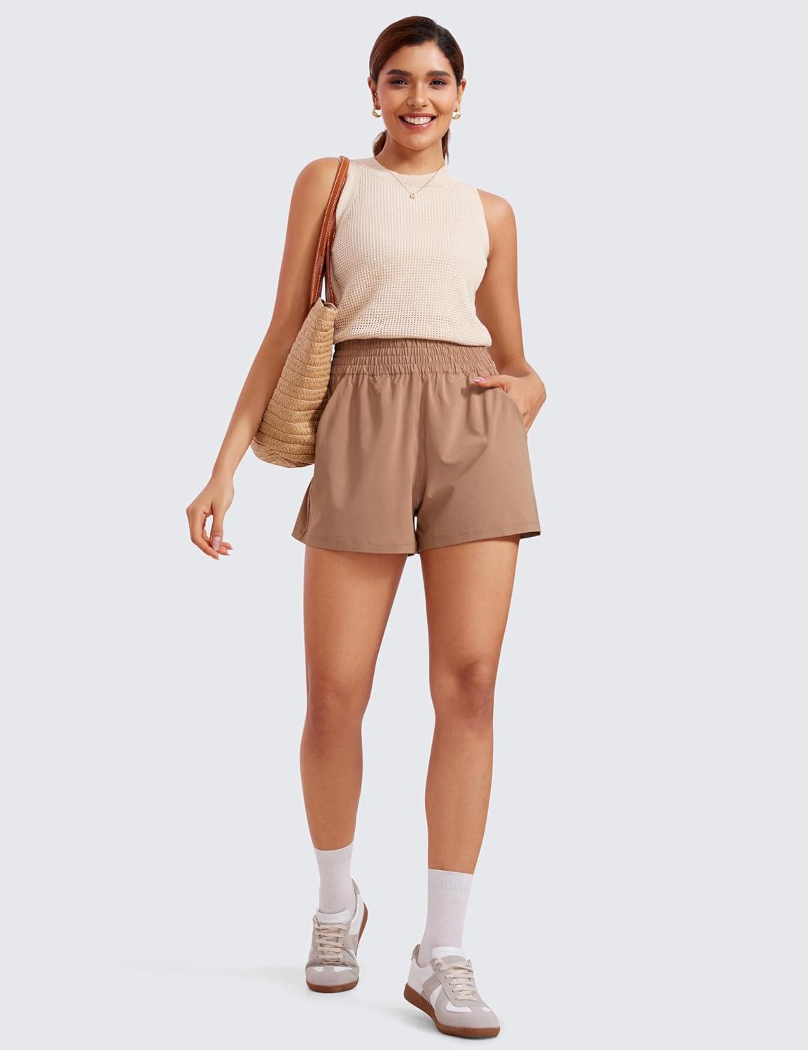 imageCRZ YOGA Linerless Relaxed Casual Shorts for Women 3quot High Waisted for Lounge Athletic Golf with PocketsMocha Mousse