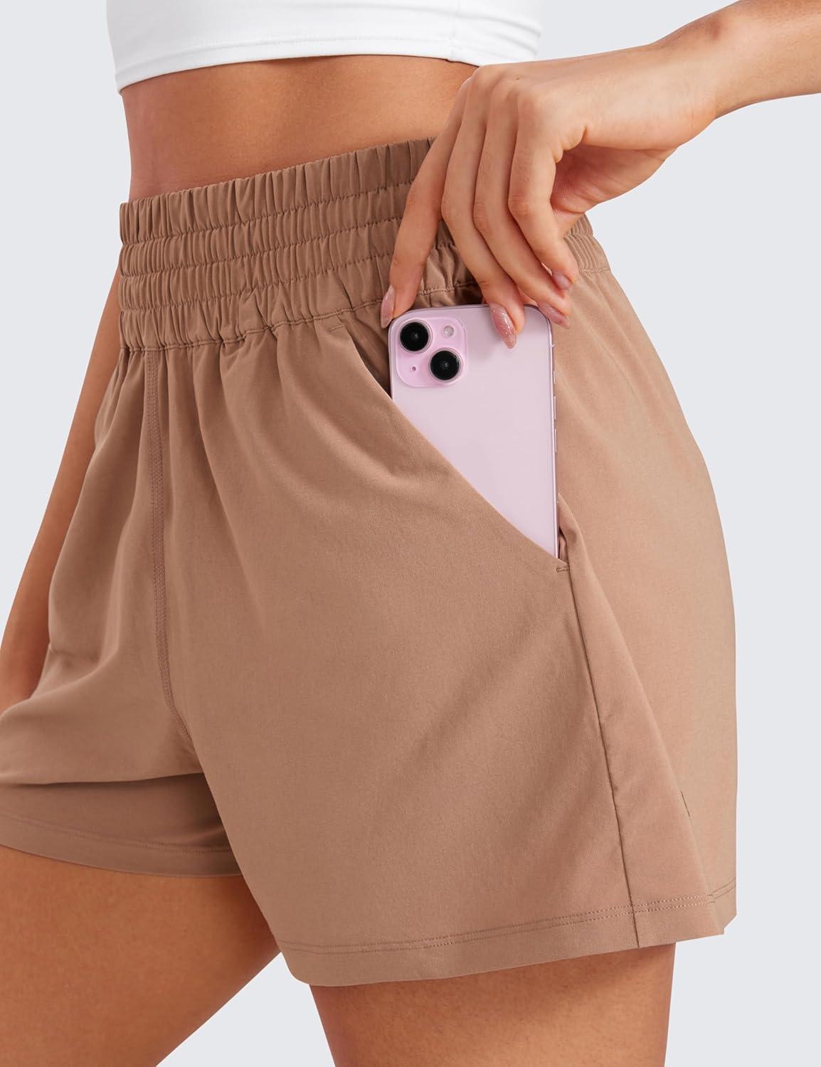 imageCRZ YOGA Linerless Relaxed Casual Shorts for Women 3quot High Waisted for Lounge Athletic Golf with PocketsMocha Mousse