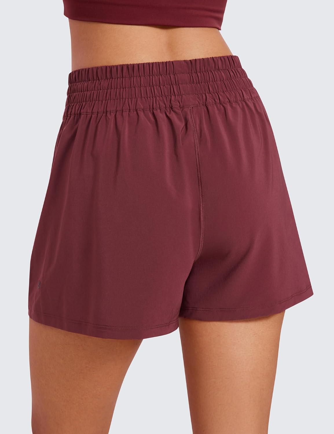 imageCRZ YOGA Linerless Relaxed Casual Shorts for Women 3quot High Waisted for Lounge Athletic Golf with PocketsRed Merlot