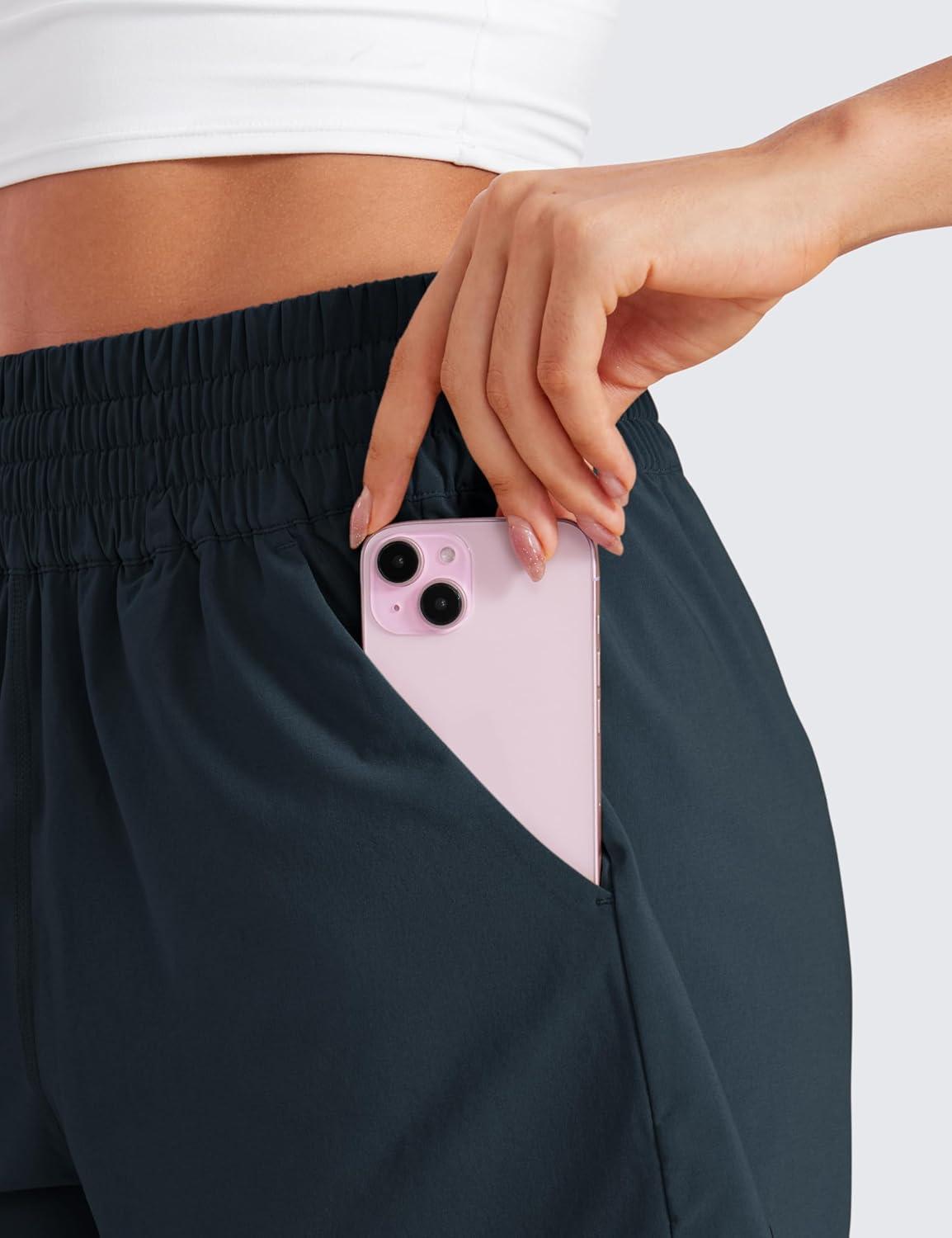 imageCRZ YOGA Linerless Relaxed Casual Shorts for Women 3quot High Waisted for Lounge Athletic Golf with PocketsTrue Navy