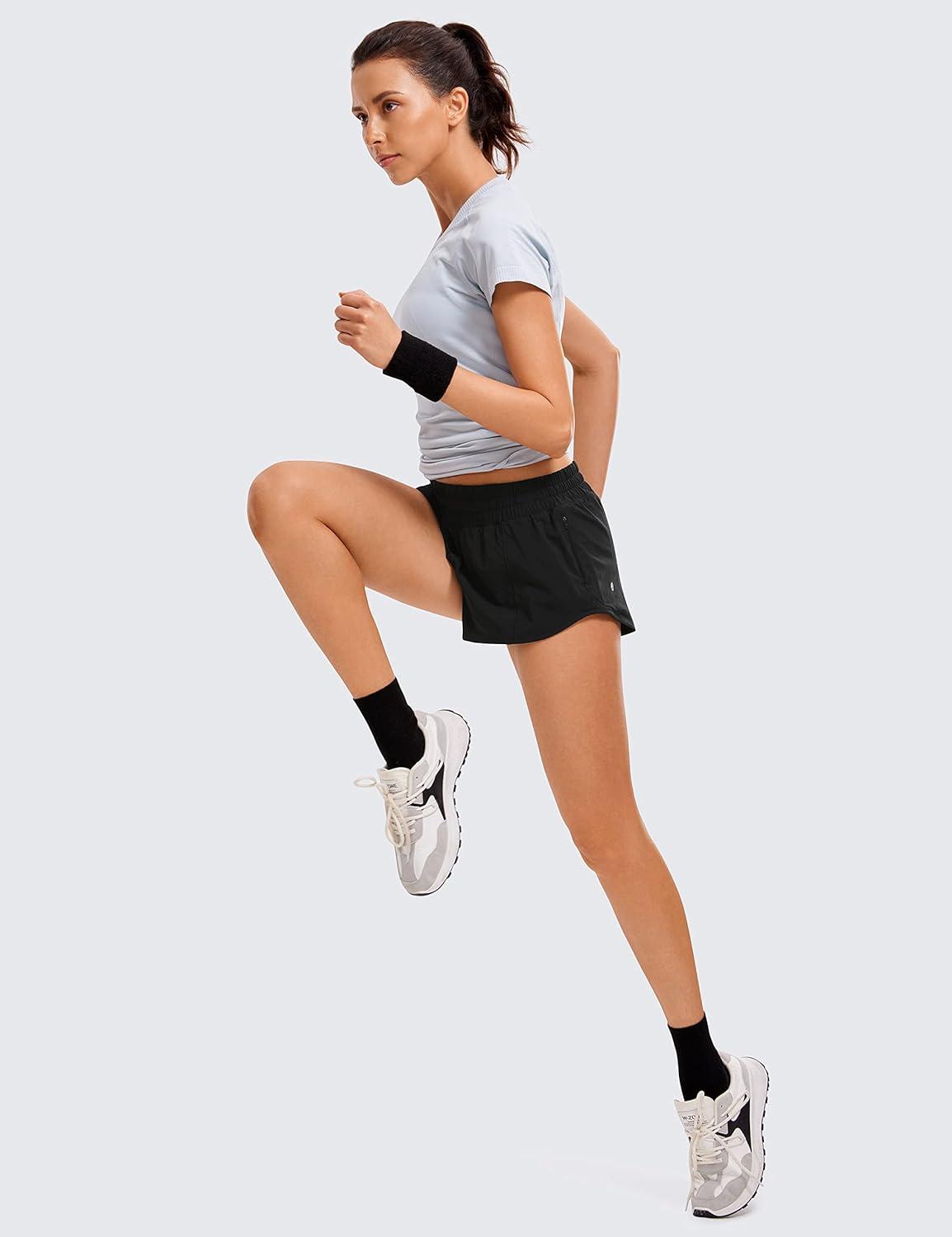 imageCRZ YOGA Low Waisted Running Shorts for Women 25quot Mesh Liner Quick Dry for Workout Sport Athletic with Zipper PocketBlack