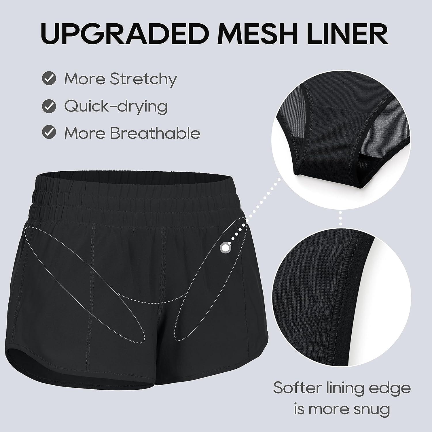 imageCRZ YOGA Low Waisted Running Shorts for Women 25quot Mesh Liner Quick Dry for Workout Sport Athletic with Zipper PocketBlack