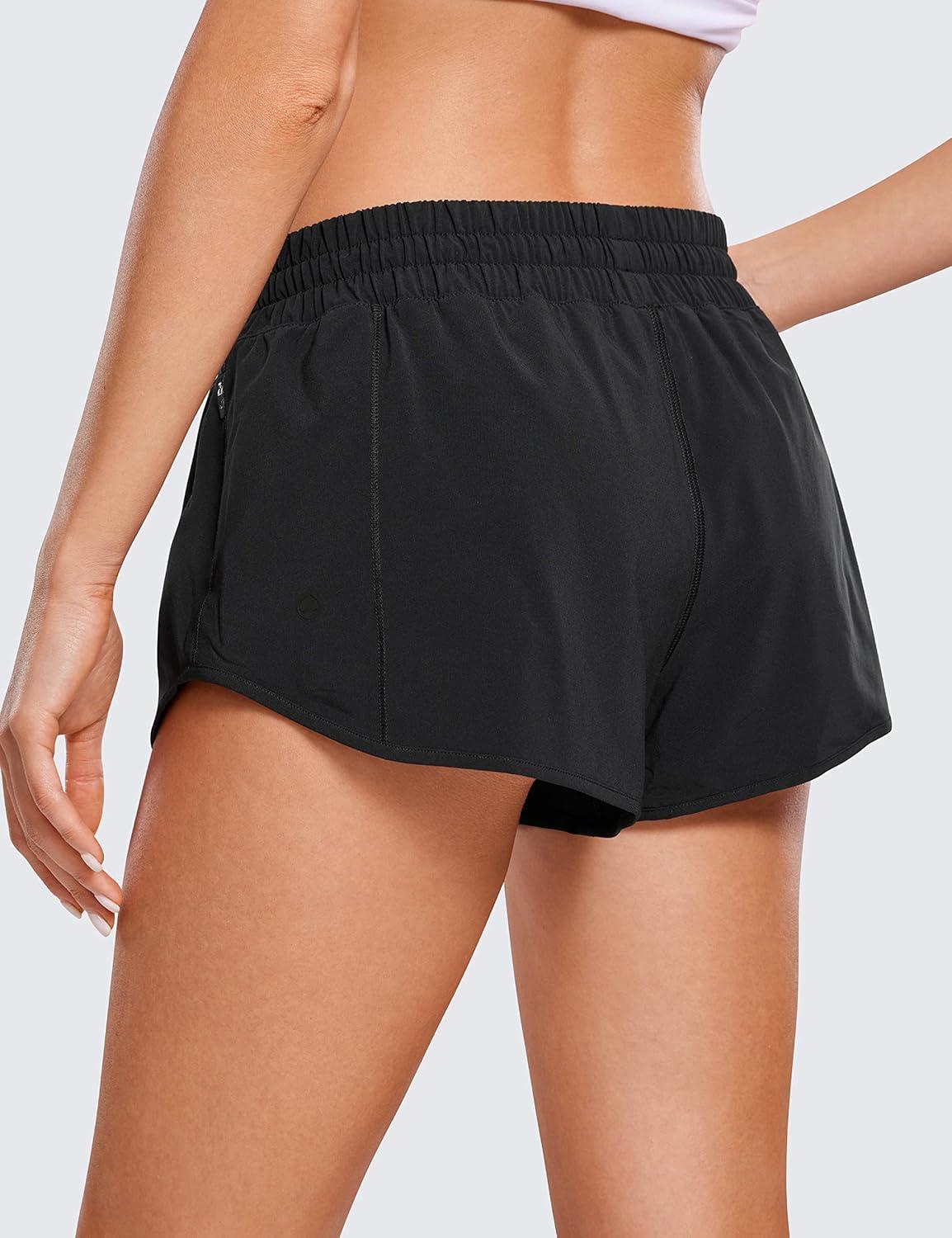 imageCRZ YOGA Low Waisted Running Shorts for Women 25quot Mesh Liner Quick Dry for Workout Sport Athletic with Zipper PocketBlack